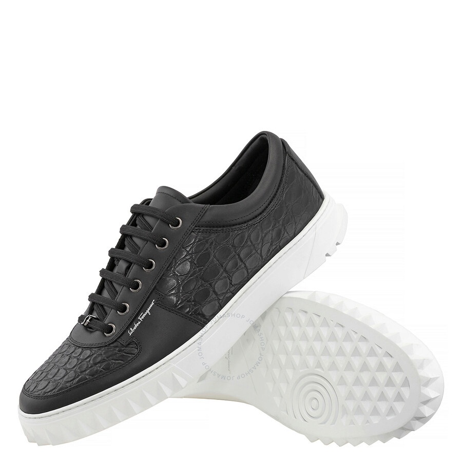 Salvatore Ferragamo Men's Scuby Black Croco Leather Low-top Sneakers - 2
