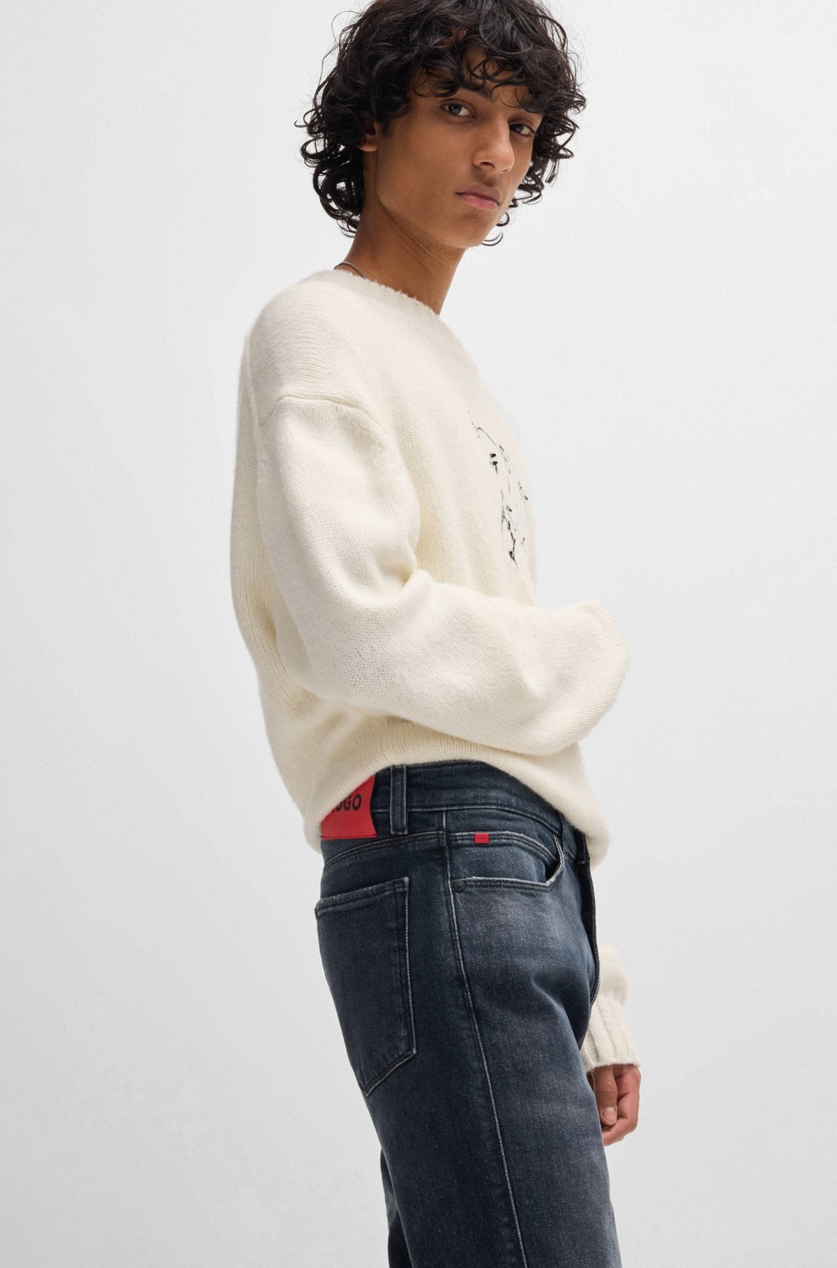 SLIM-FIT JEANS IN STRETCH DENIM WITH USED EFFECTS - 5