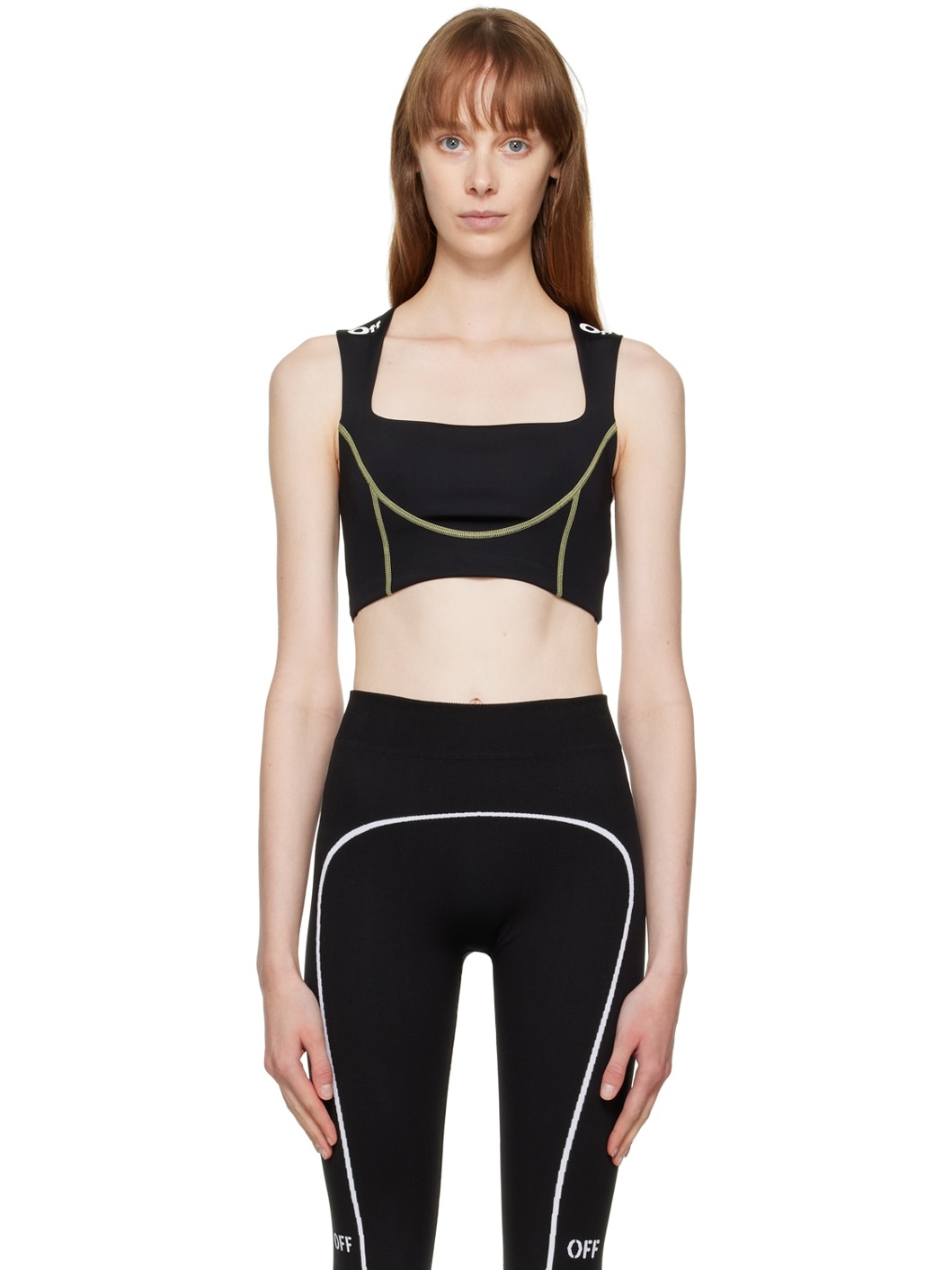 Black Contrast Stitch Sports Bra - 1