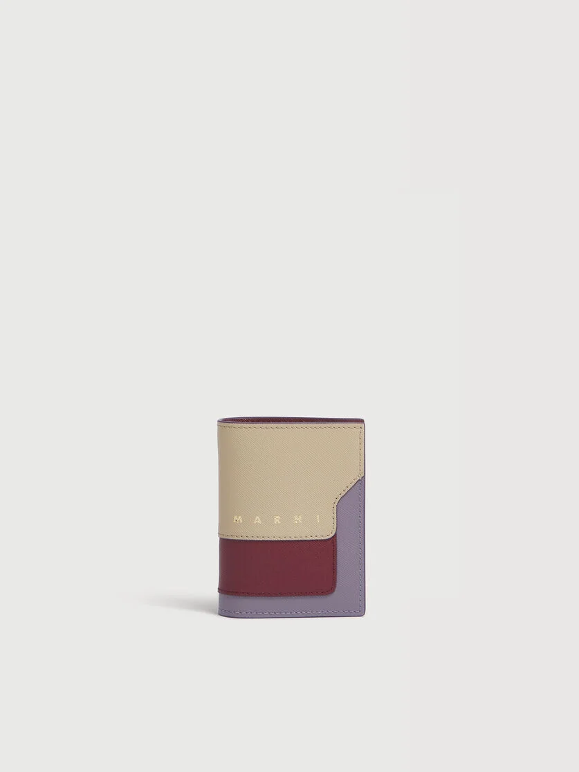 TAUPE, RUBY AND PURPLE SAFFIANO LEATHER BIFOLD WALLET - 1