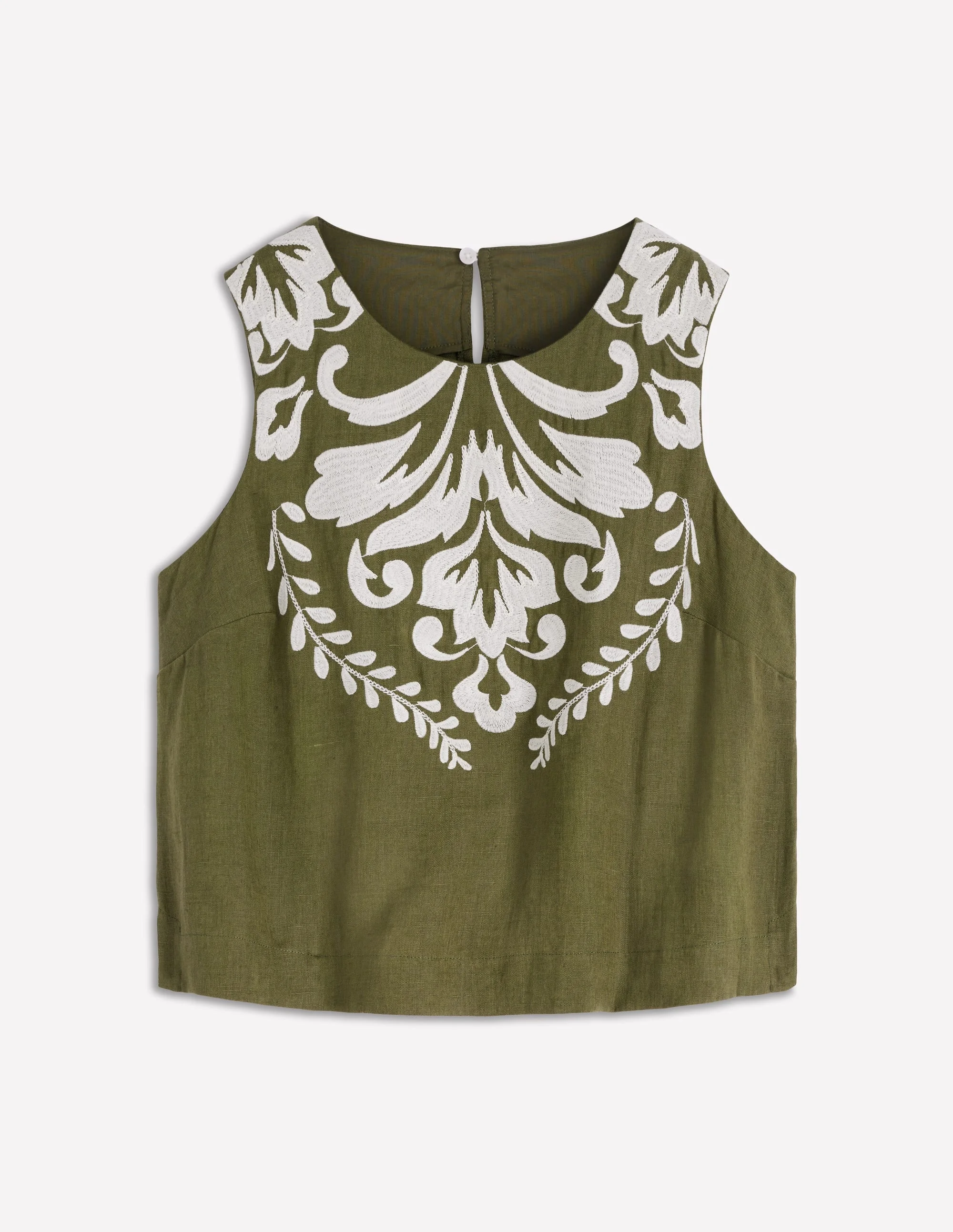 Sofia Embroidered Linen Top-Woodland Green - 1