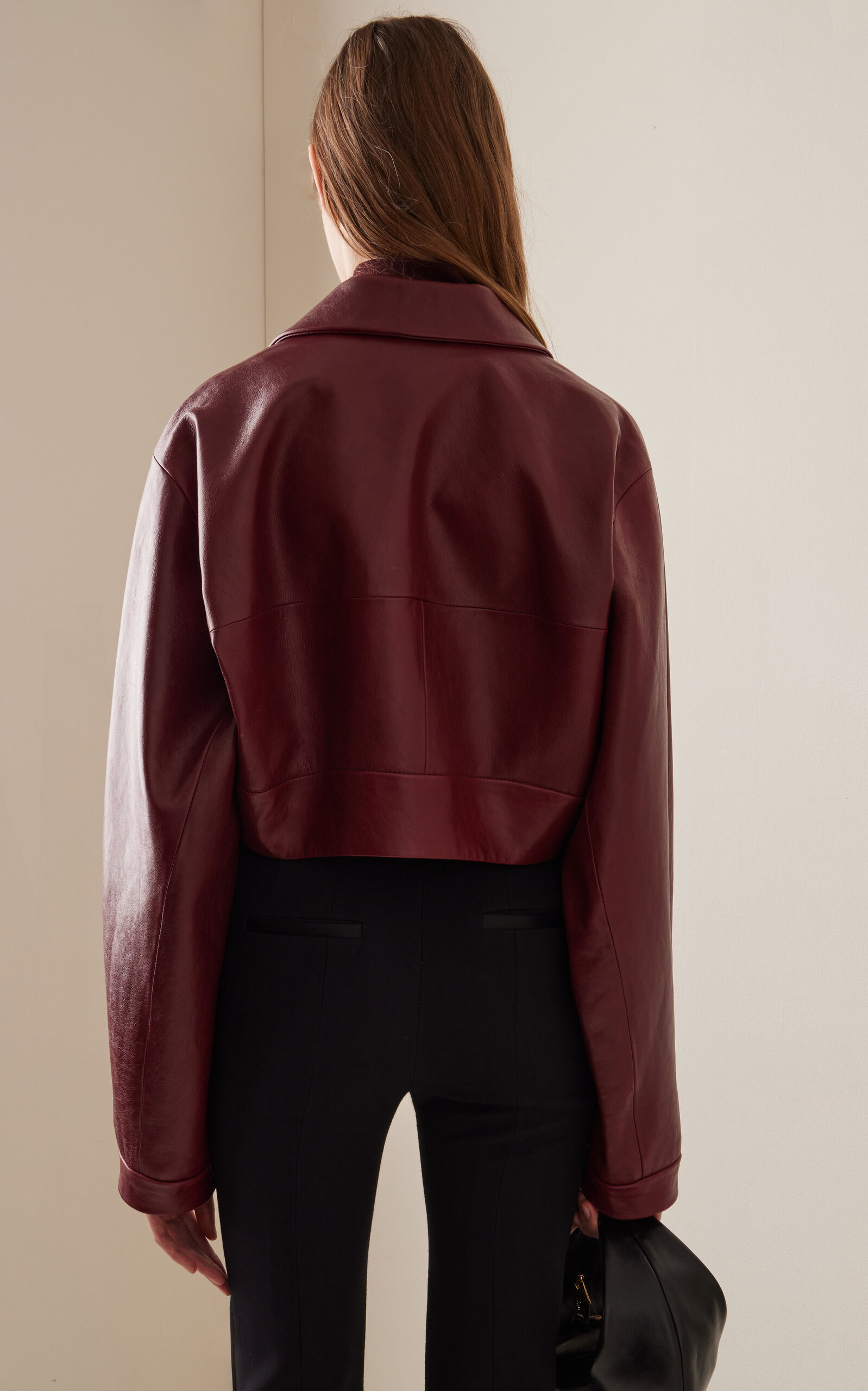 Sue Cropped Leather Jacket burgundy - 4