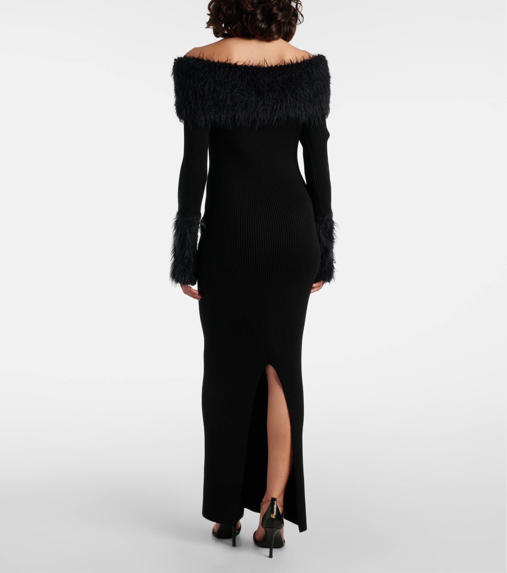 Ribbed-knit faux fur-trimmed maxi dress - 3