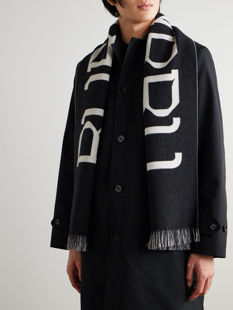 Burberry Fringed Logo-Jacquard Wool Scarf Black outlook