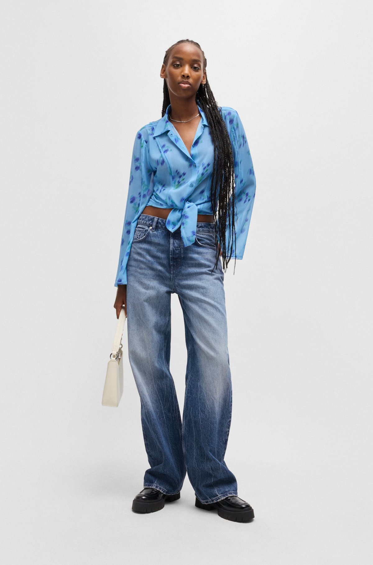 STRAIGHT-FIT WIDE-LEG JEANS IN BLUE COTTON DENIM - 3
