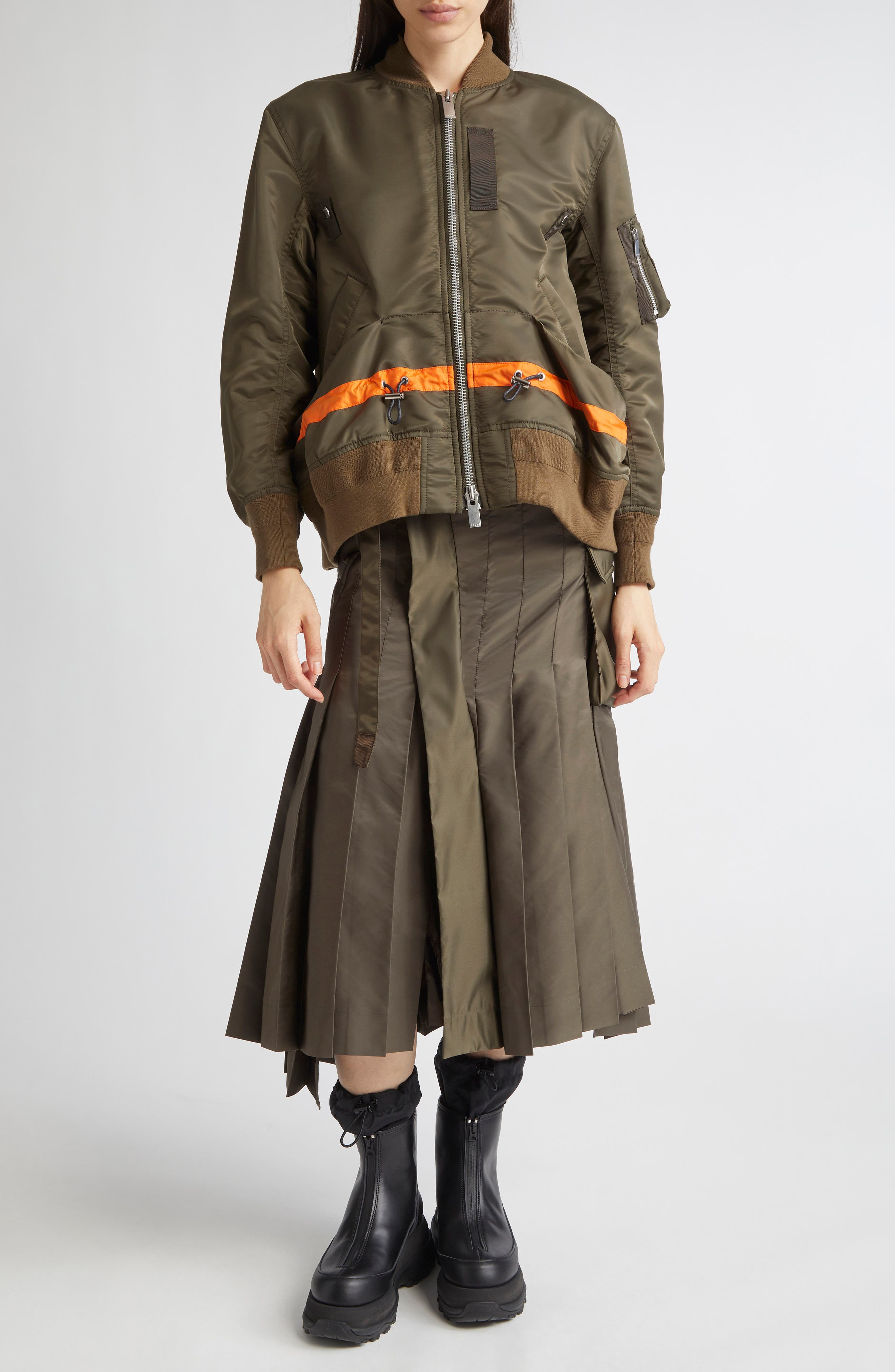 Sacai Blouson Nylon Twill Bomber Jacket in Dark Khaki at Nordstrom - 2