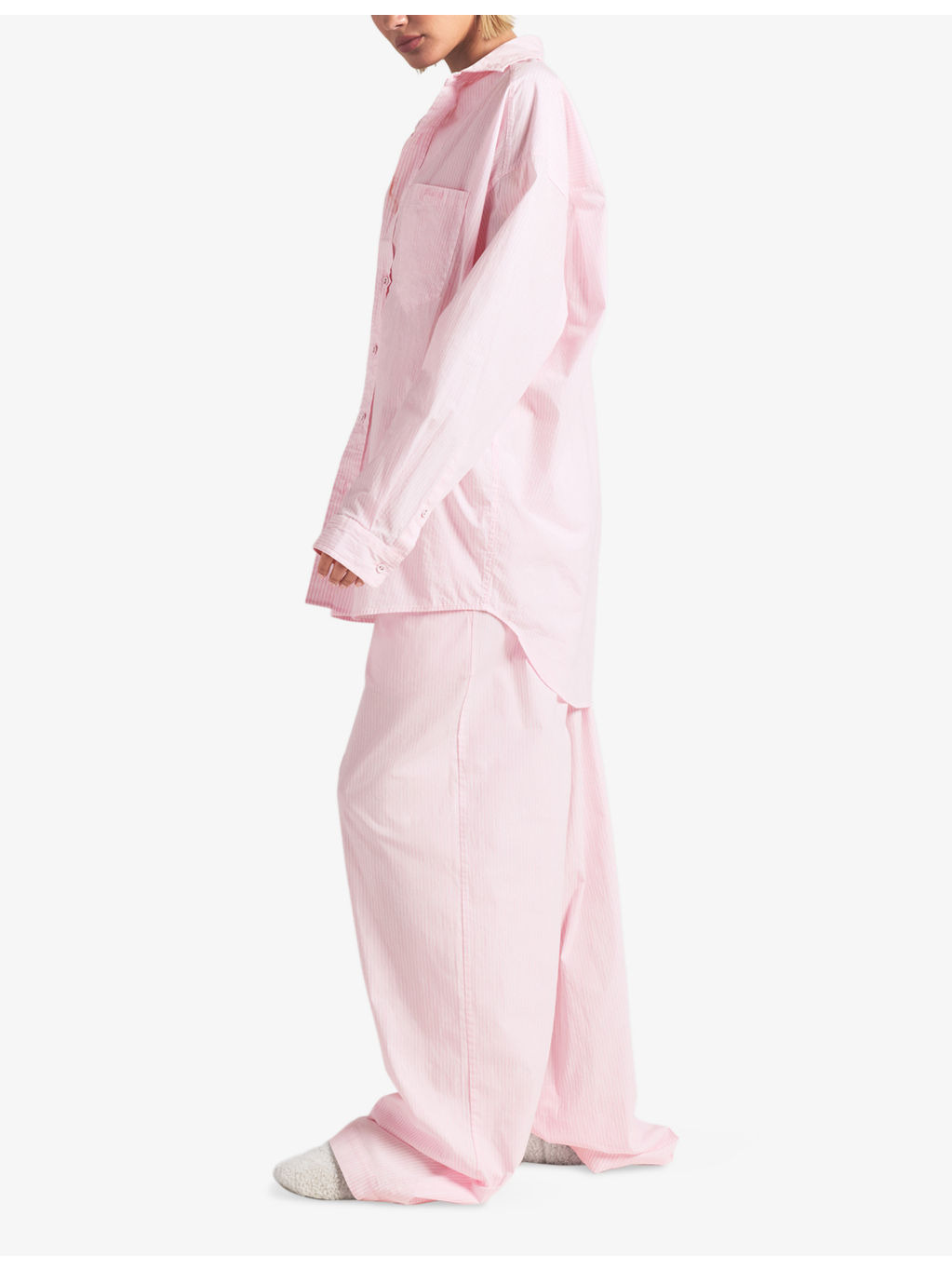 Oversized Striped Cotton Pyjamas Set - 5
