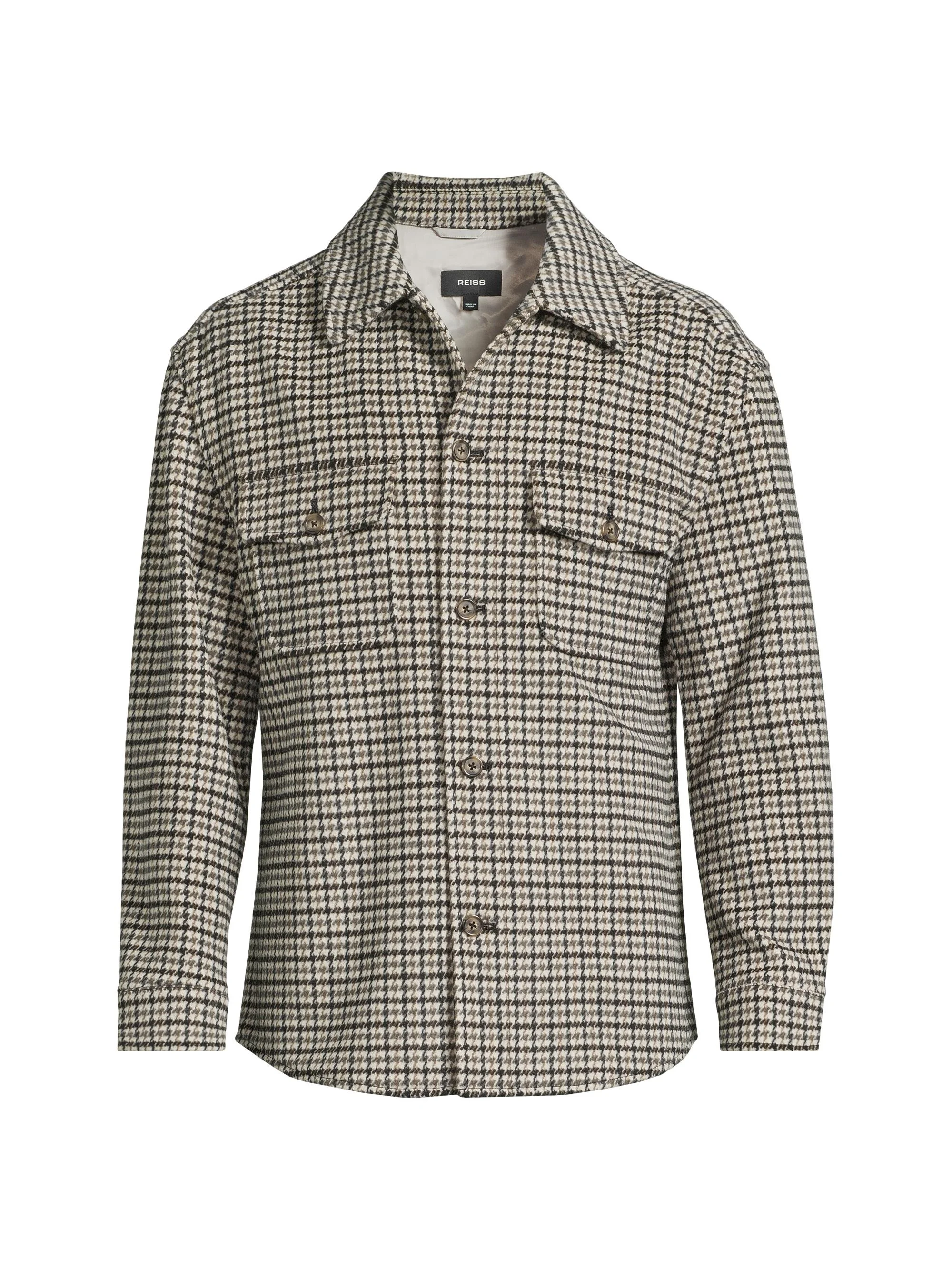 Men's Liam Houndstooth Wool-Blend Overshirt - Grey - 1