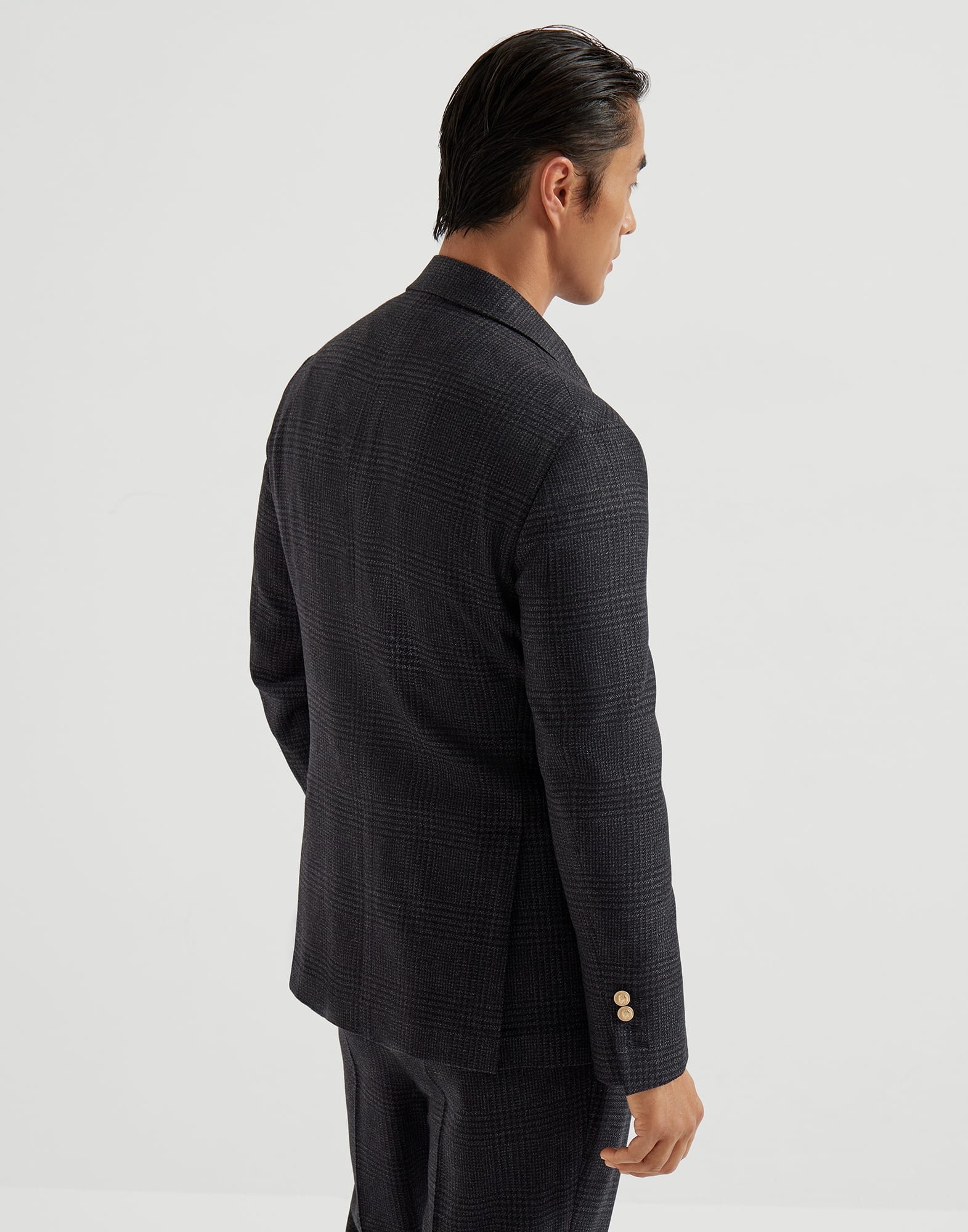 Wool, cashmere and silk tone-on-tone Prince of Wales one-and-a-half breasted deconstructed blazer wi - 2