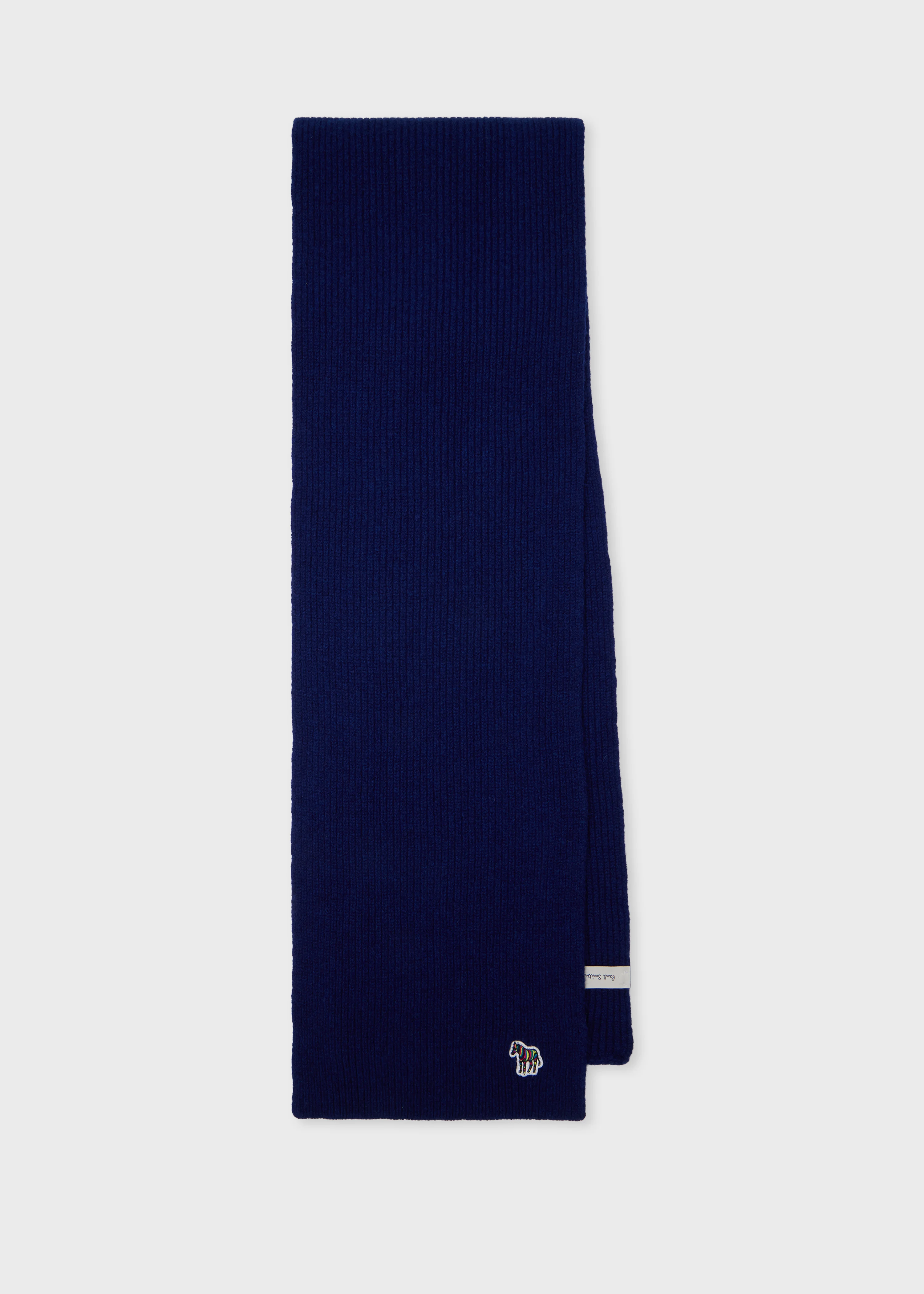 Dark Blue 'Zebra' Lambswool Ribbed Knit Scarf - 1