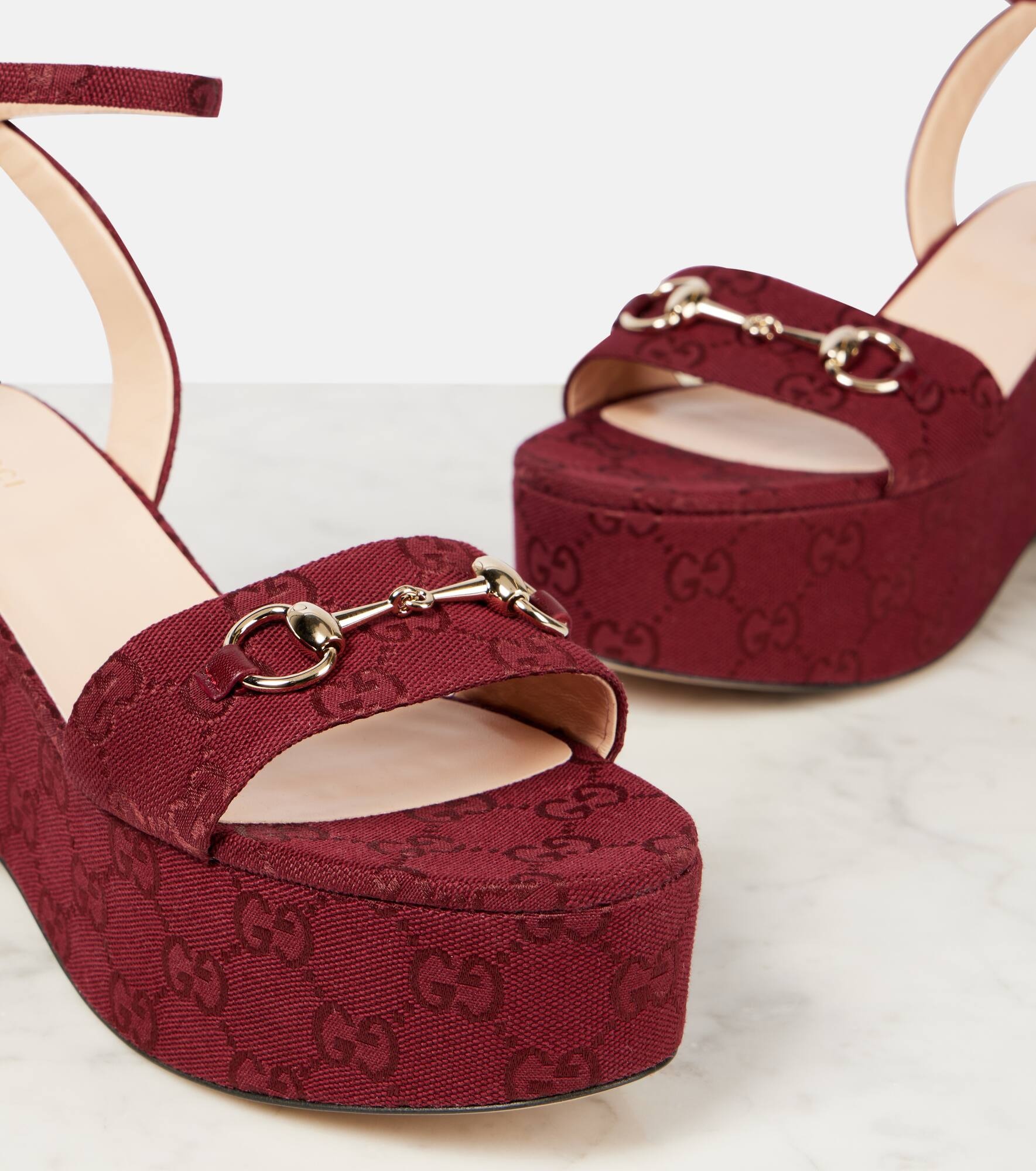 Lady Horsebit GG Canvas wedge sandals - 5