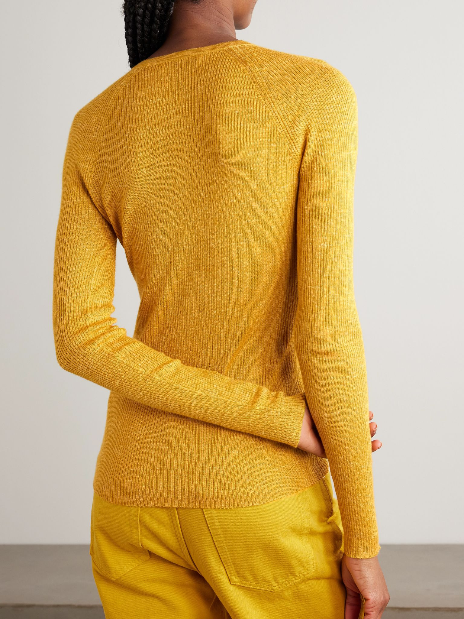 Anges ribbed cashmere, silk and hemp-blend Henley top Mustard - 4