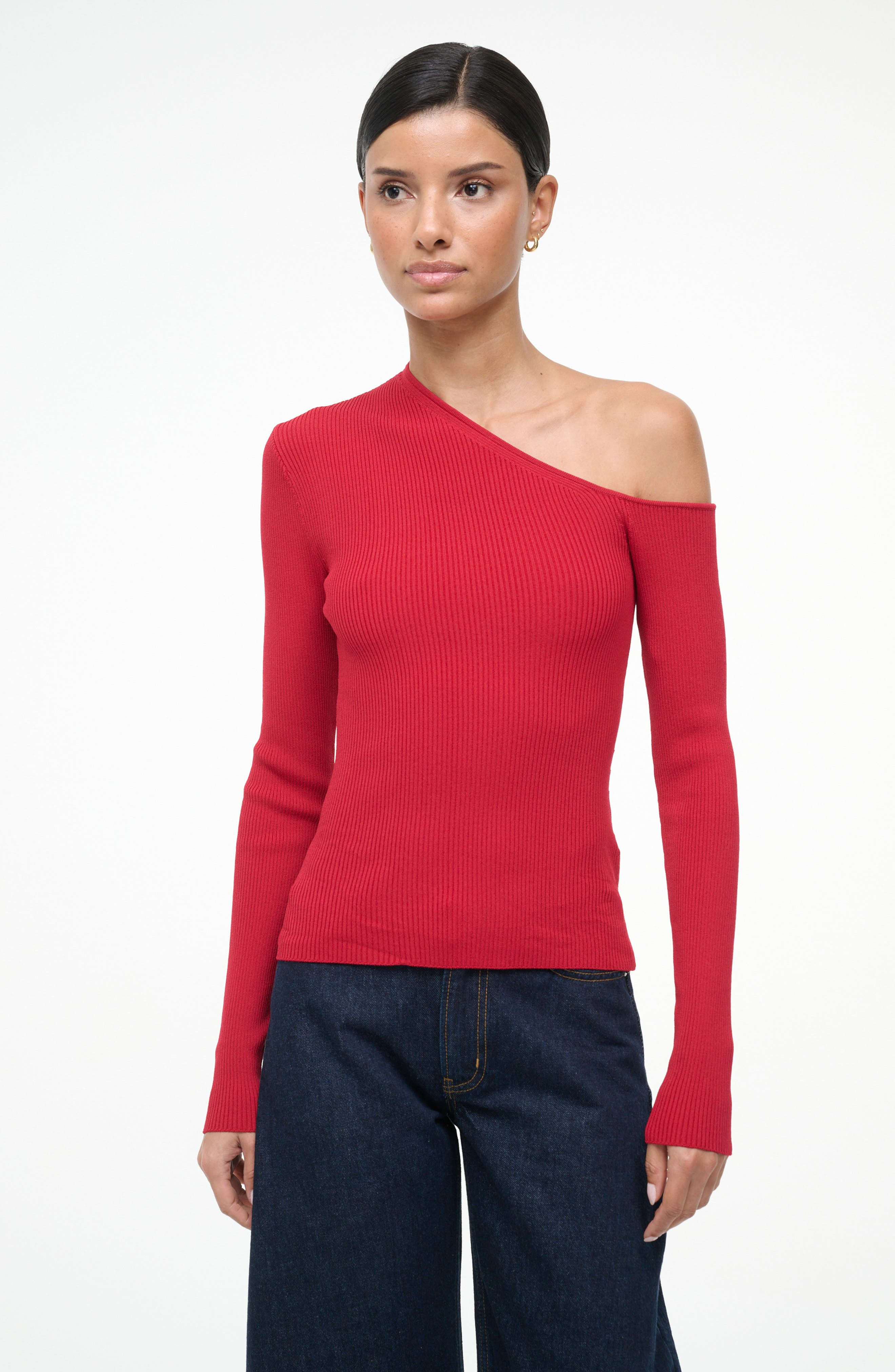 STAUD Lois One Shoulder Rib Top in Rouge at Nordstrom - 4