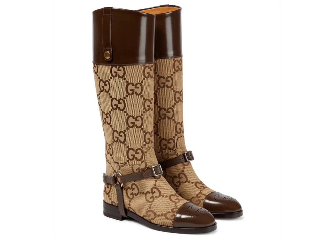 Gucci GG Round Toe Knee-High Boots Beige Brown (Women's) - 2