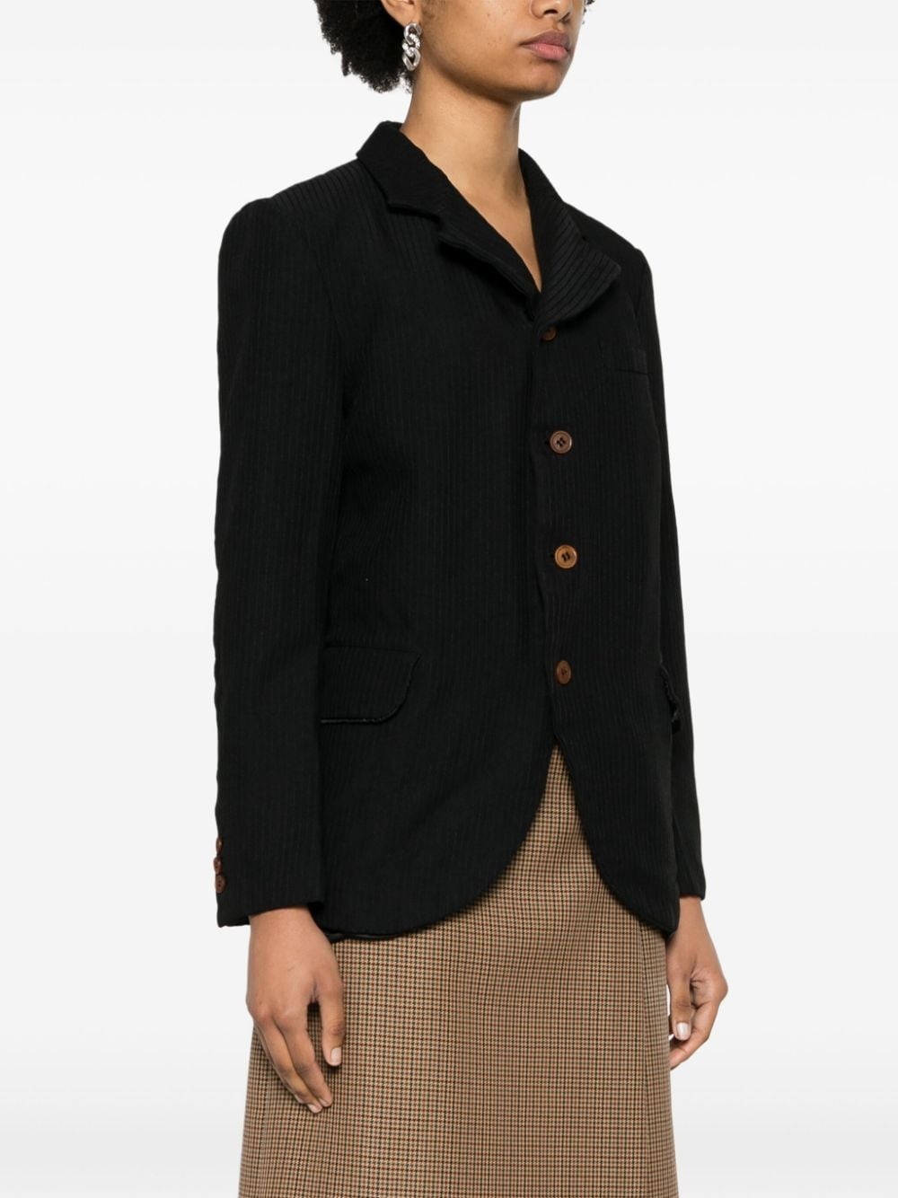 ribbed single-breasted blazer - 3