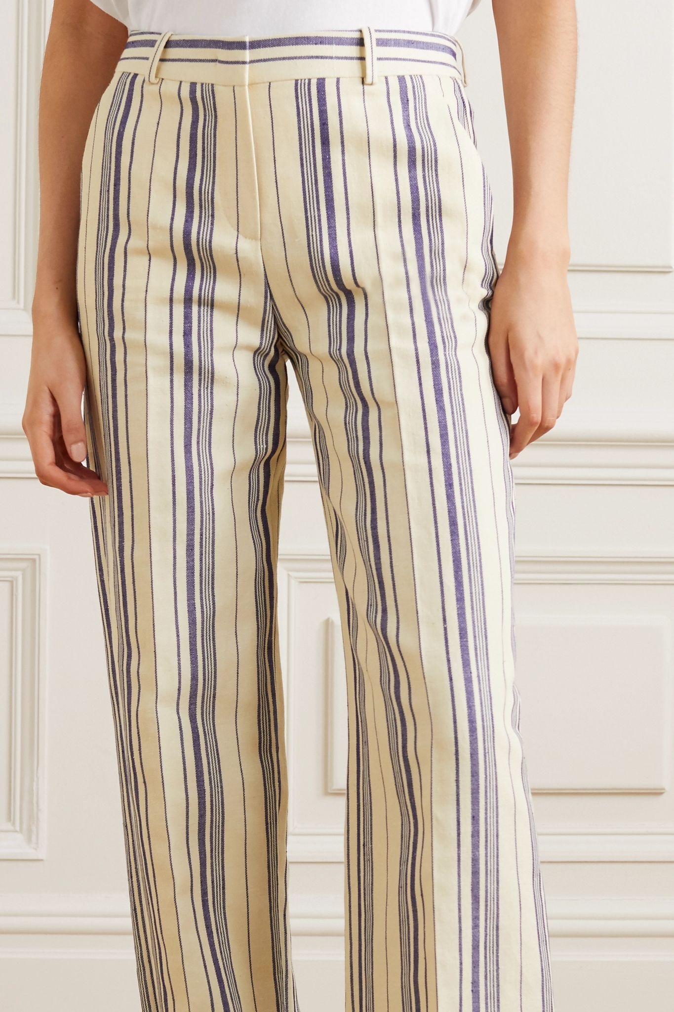 Striped cotton-blend straight-leg pants - 3