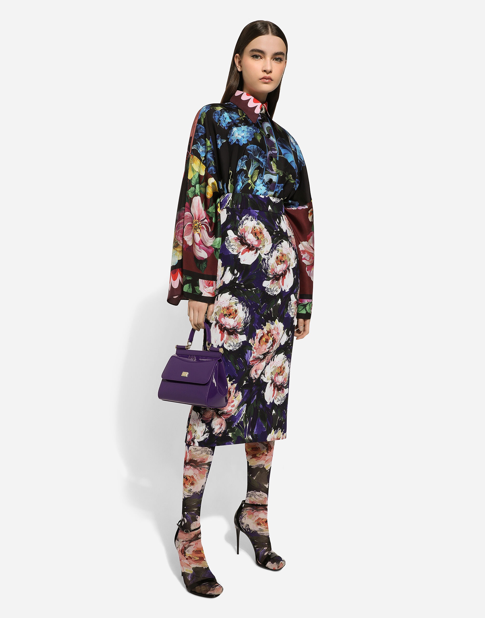 Oversize silk shirt with floral print - 5