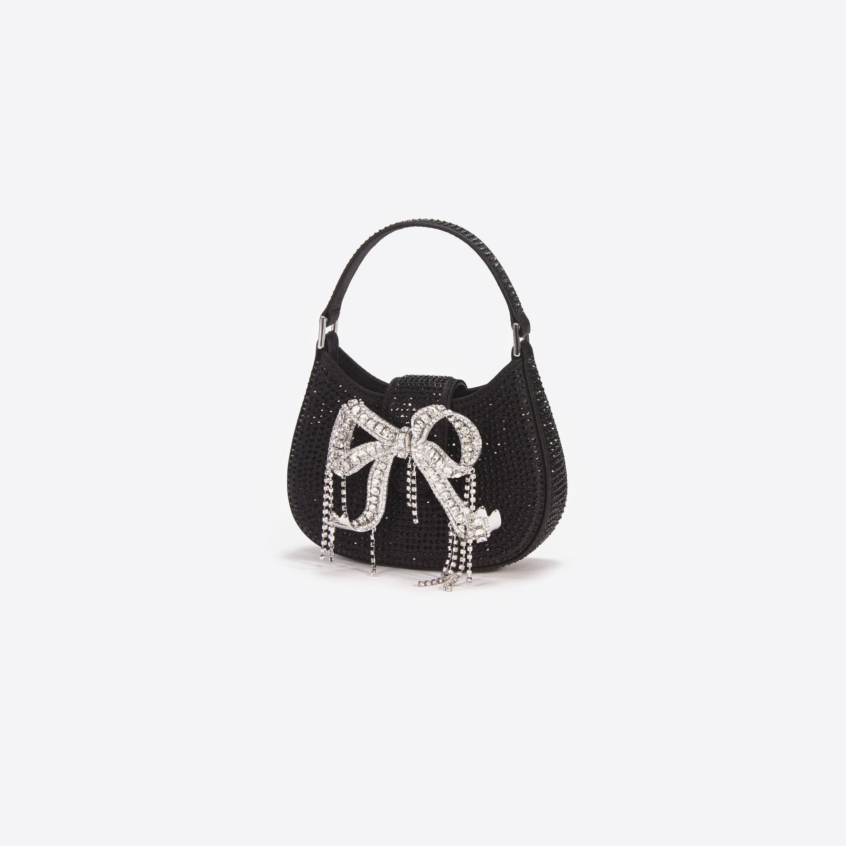 Black  Rhinestone Micro Crescent Bag - 3