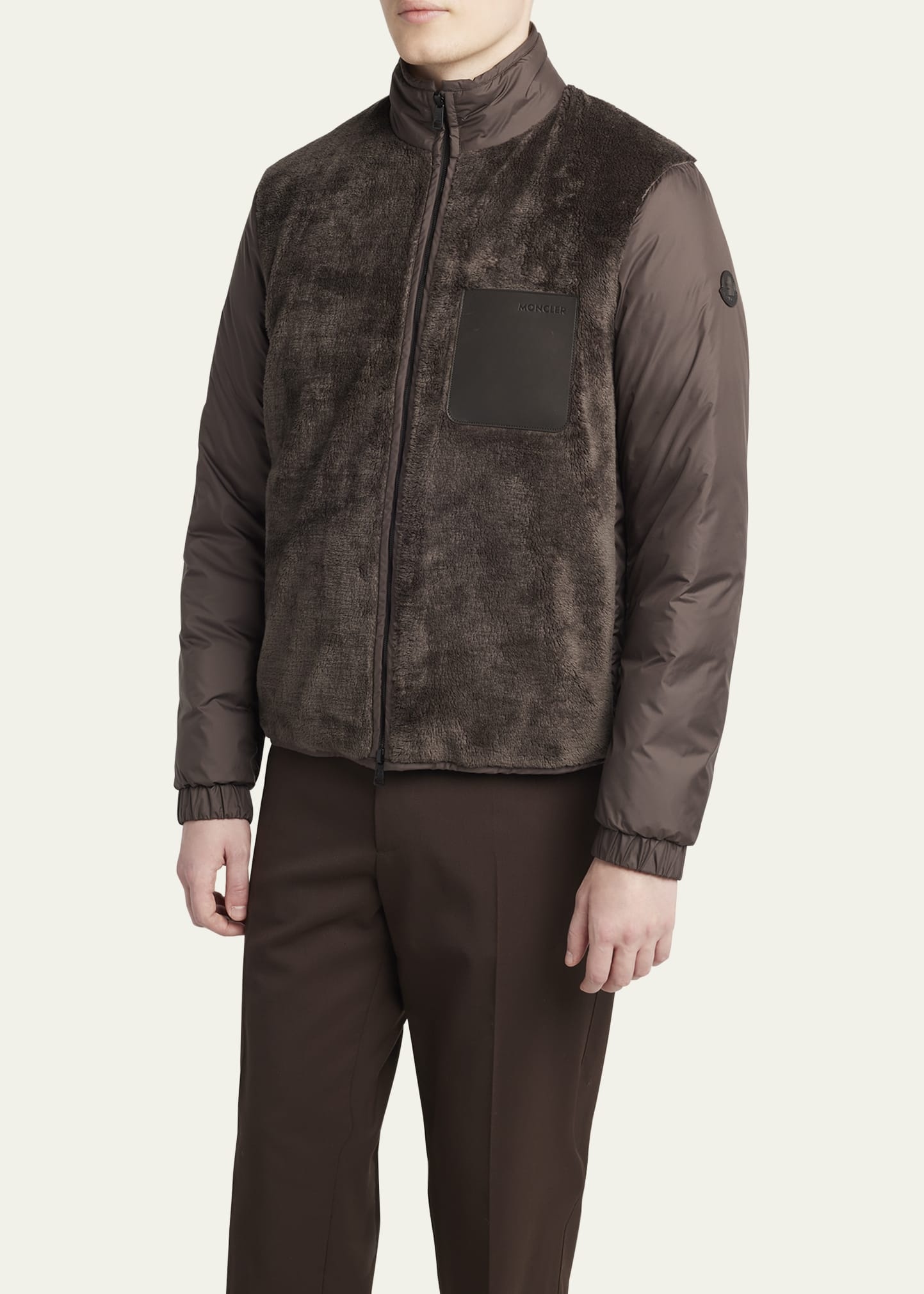 Men's Edit Dark Brown Teddy Fleece and Padded Reversible Livra Jacket - 4