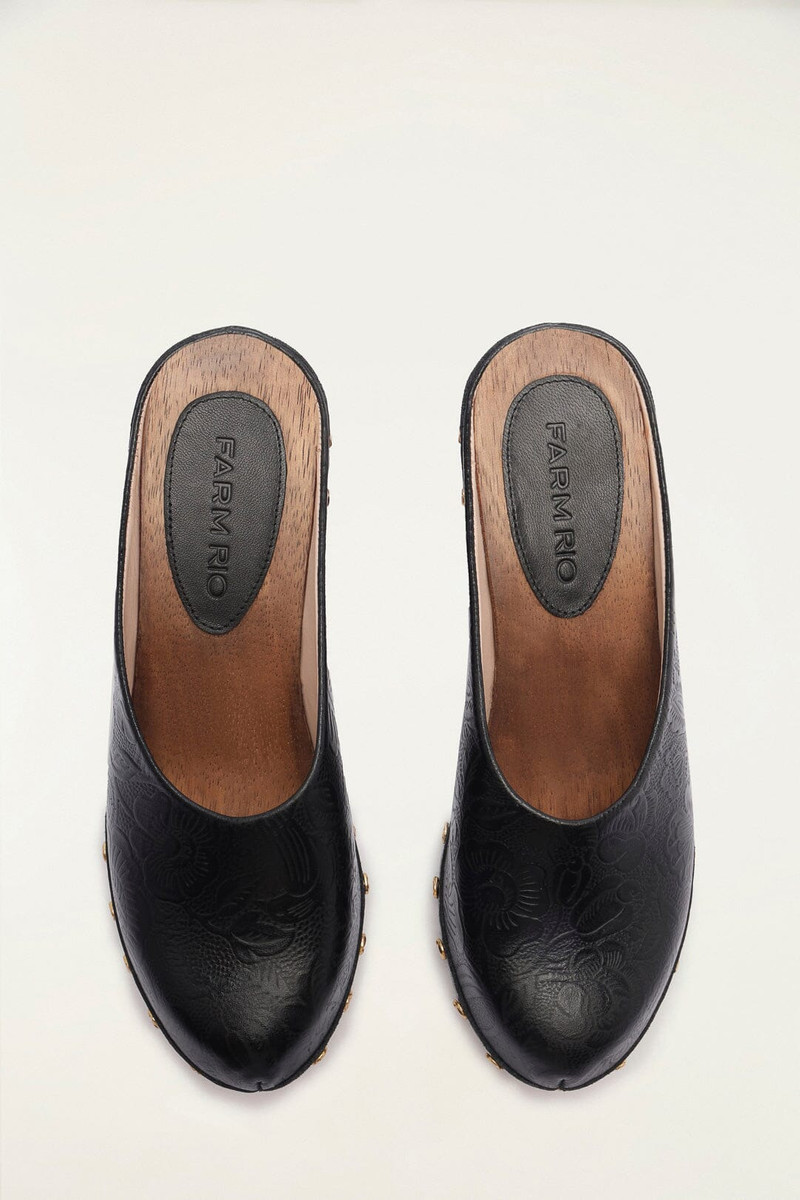 Black Embossed Wedge Clog 7