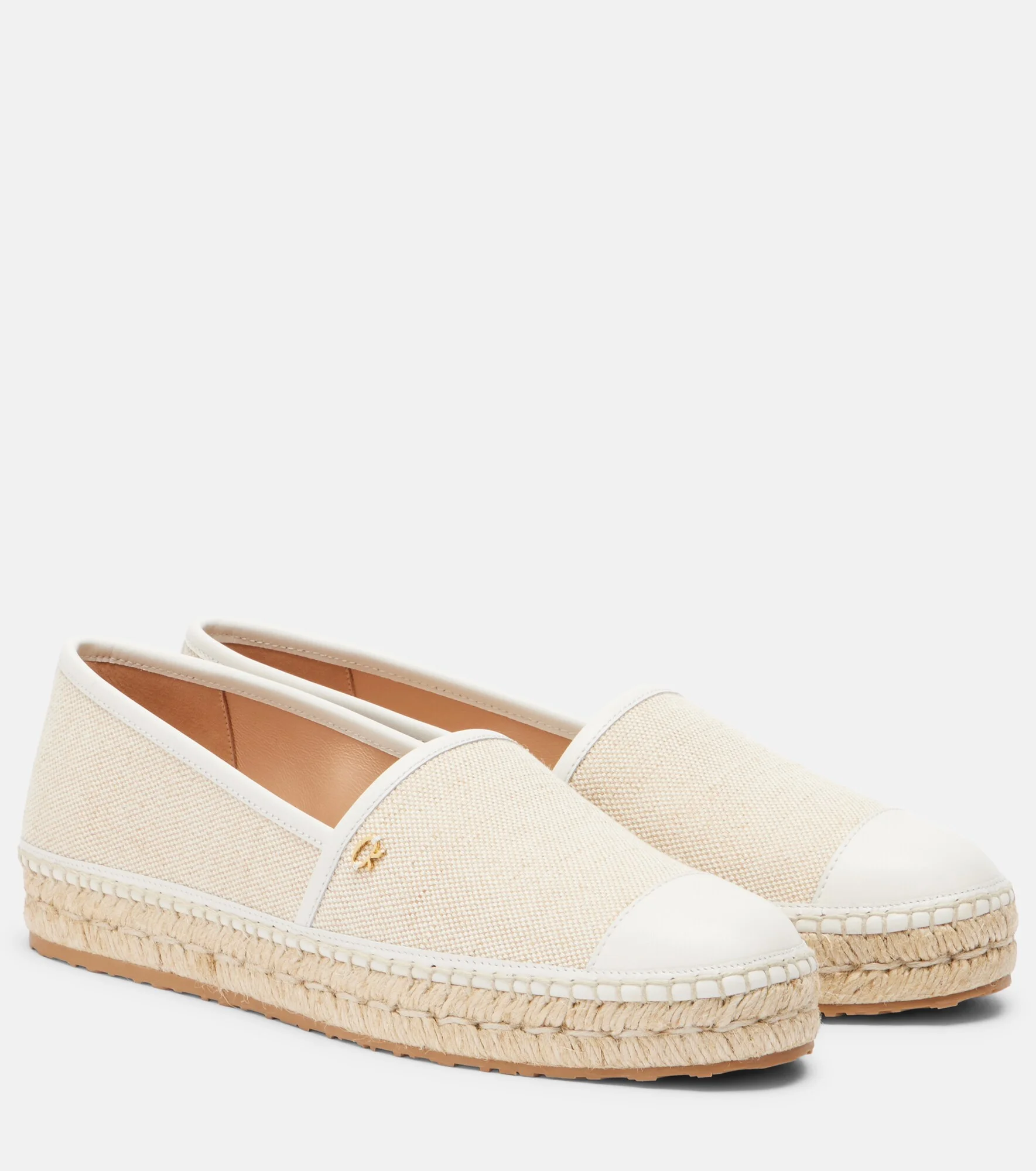 Leather-trimmed canvas espadrilles - 1