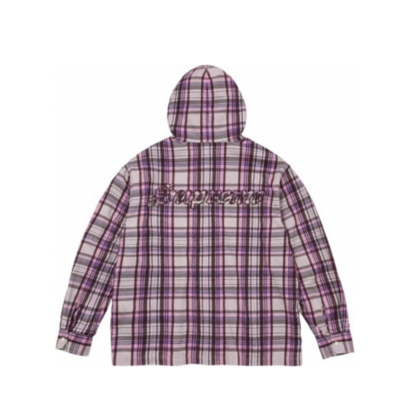 Supreme Supreme Printed Hooded Flannel Shirt 'Pink White' SUP-SS24-189 outlook