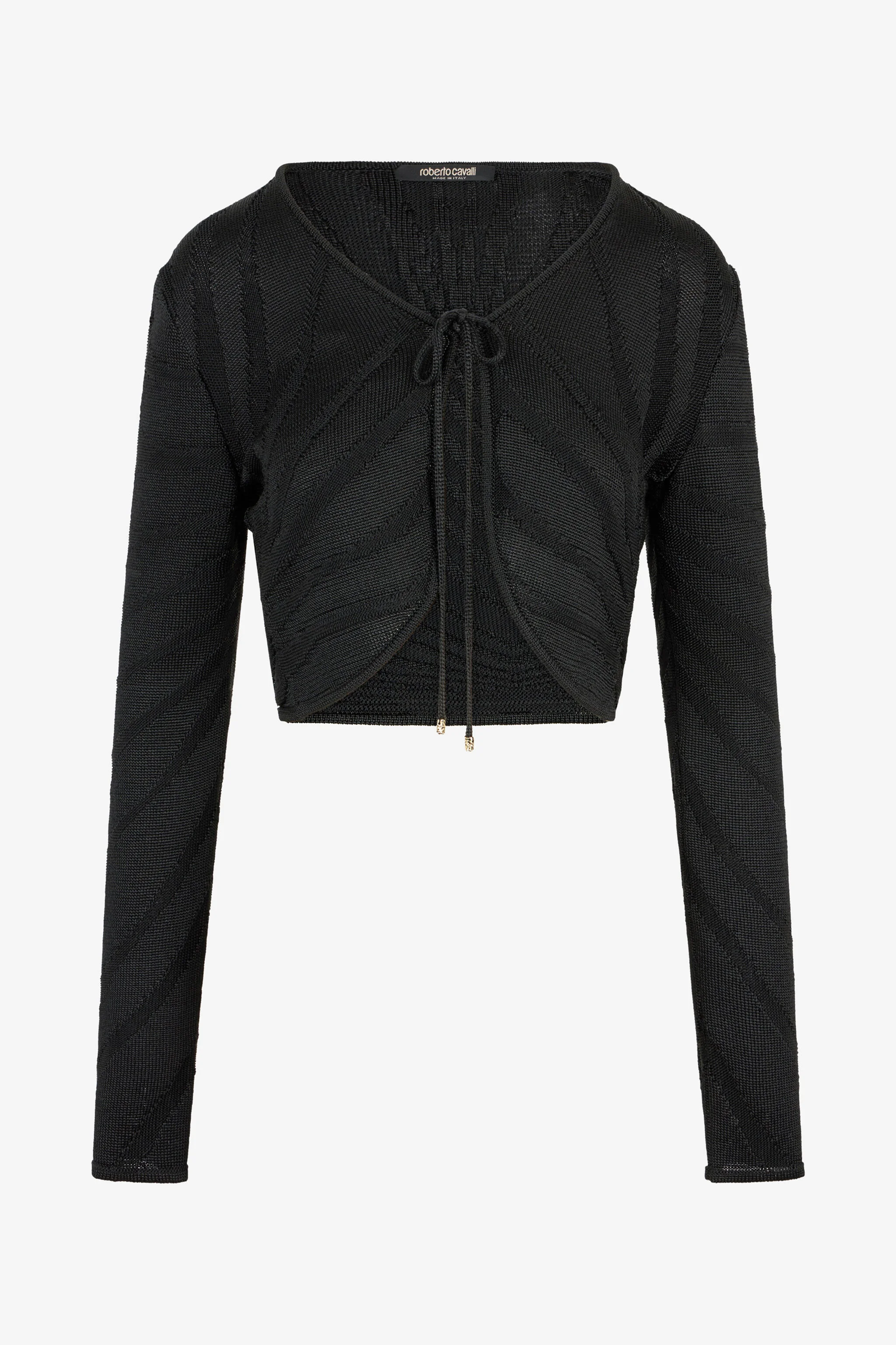 Black Cropped Tie Front Cardigan - 1