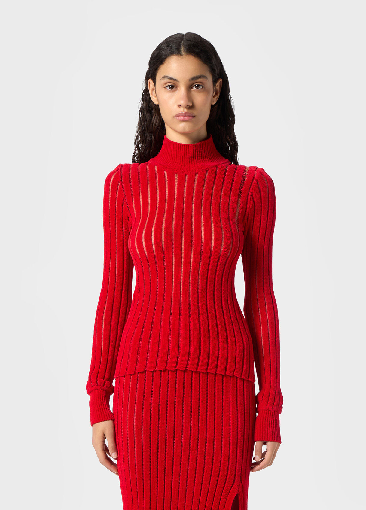 RIBBED SEE-THROUGH KNIT TURTLENECK - 2