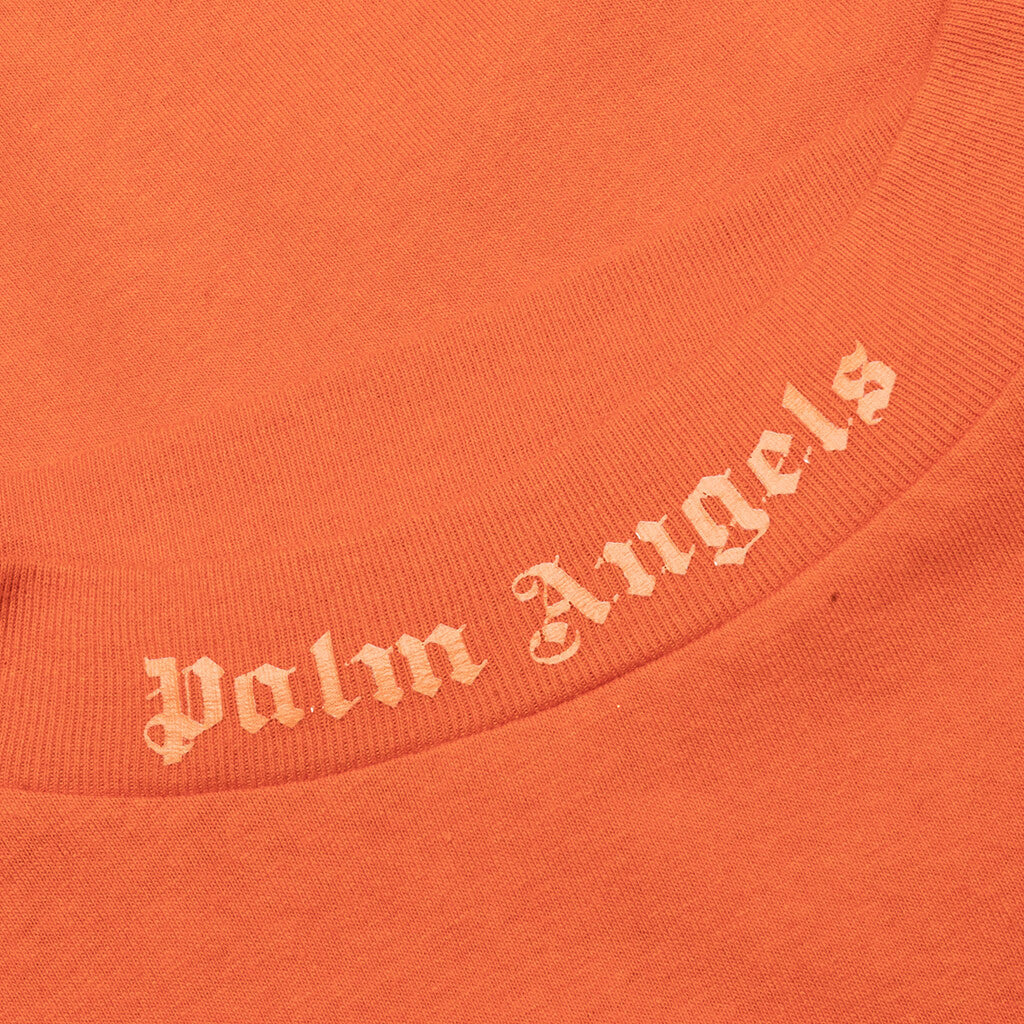 PALM ANGELS GLITTER CLASSIC LOGO OVER L/S TEE - BRICK RED - 5