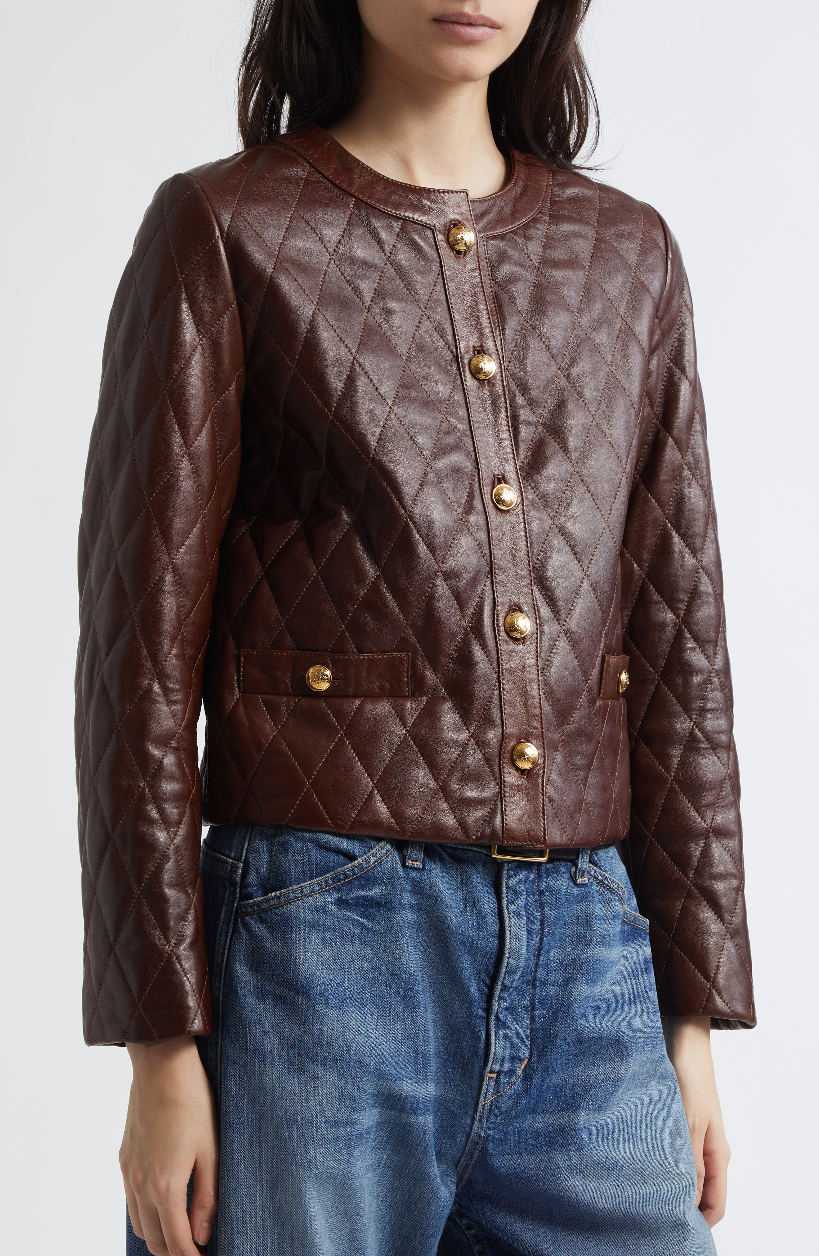 Nili Lotan Amy Quilted Leather Jacket in Bordeaux at Nordstrom - 5