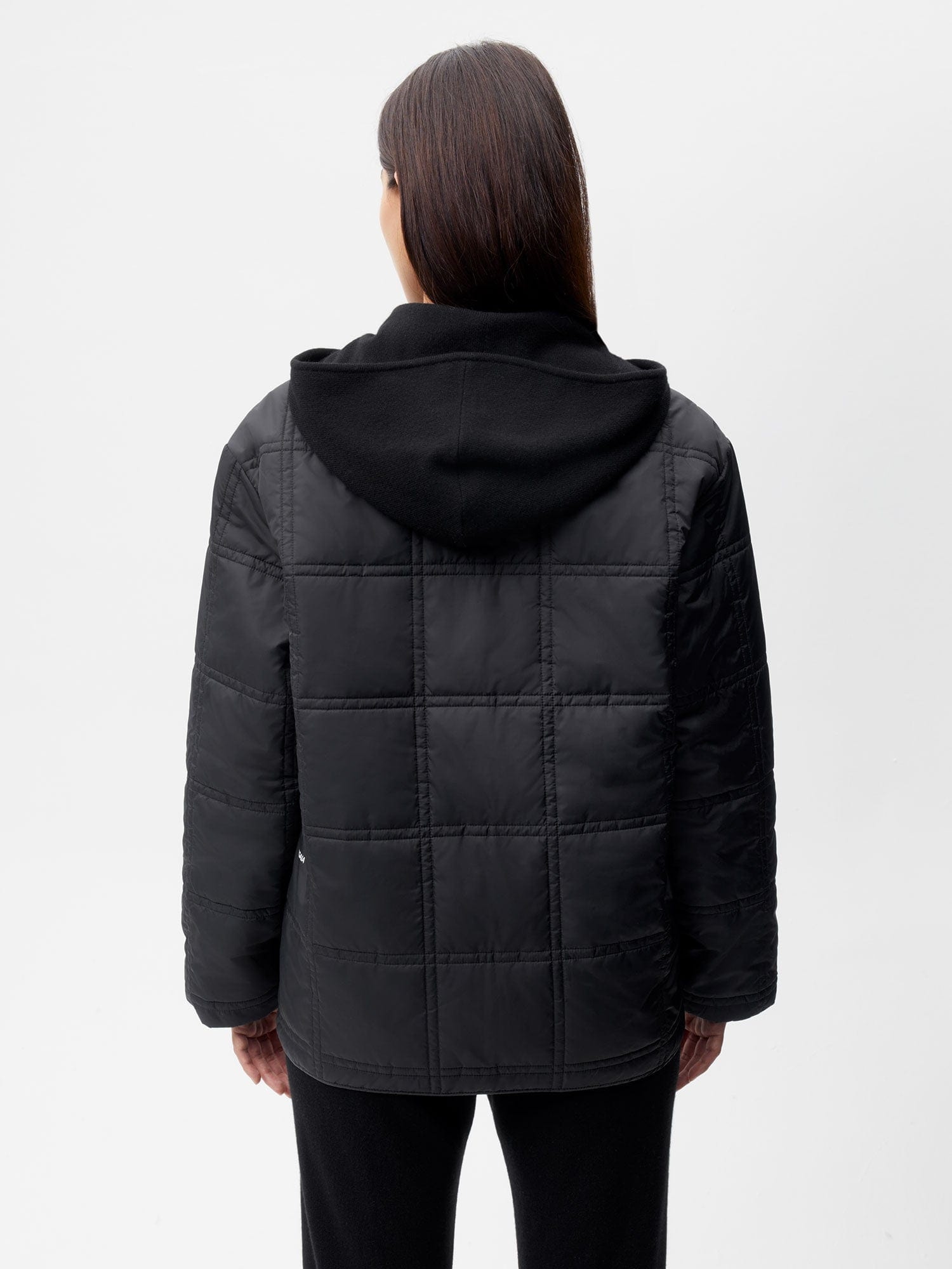 Womens Flower-Warmth Quilted Collarless Jacket  - Black - 4