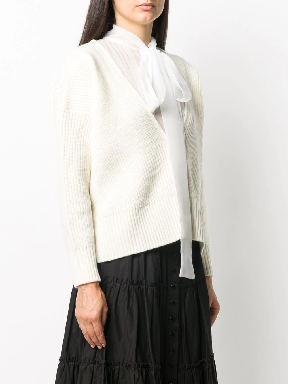 ribbed knit tie neck jumper - 3