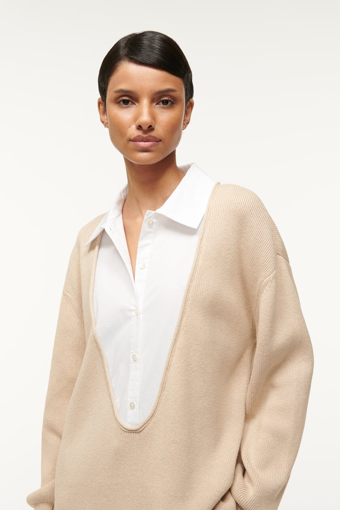 STAUD PIETRO SWEATER CAMEL WHITE - 5