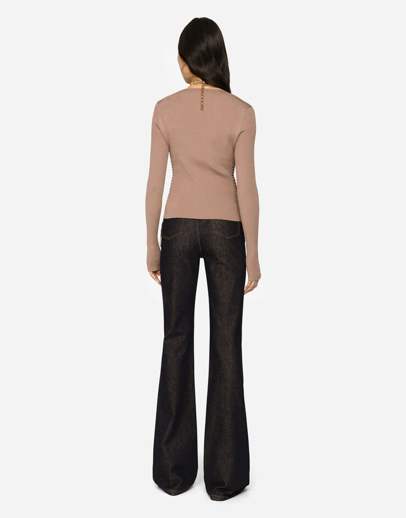 Viscose ribbed sweater with lacing and eyelets 5