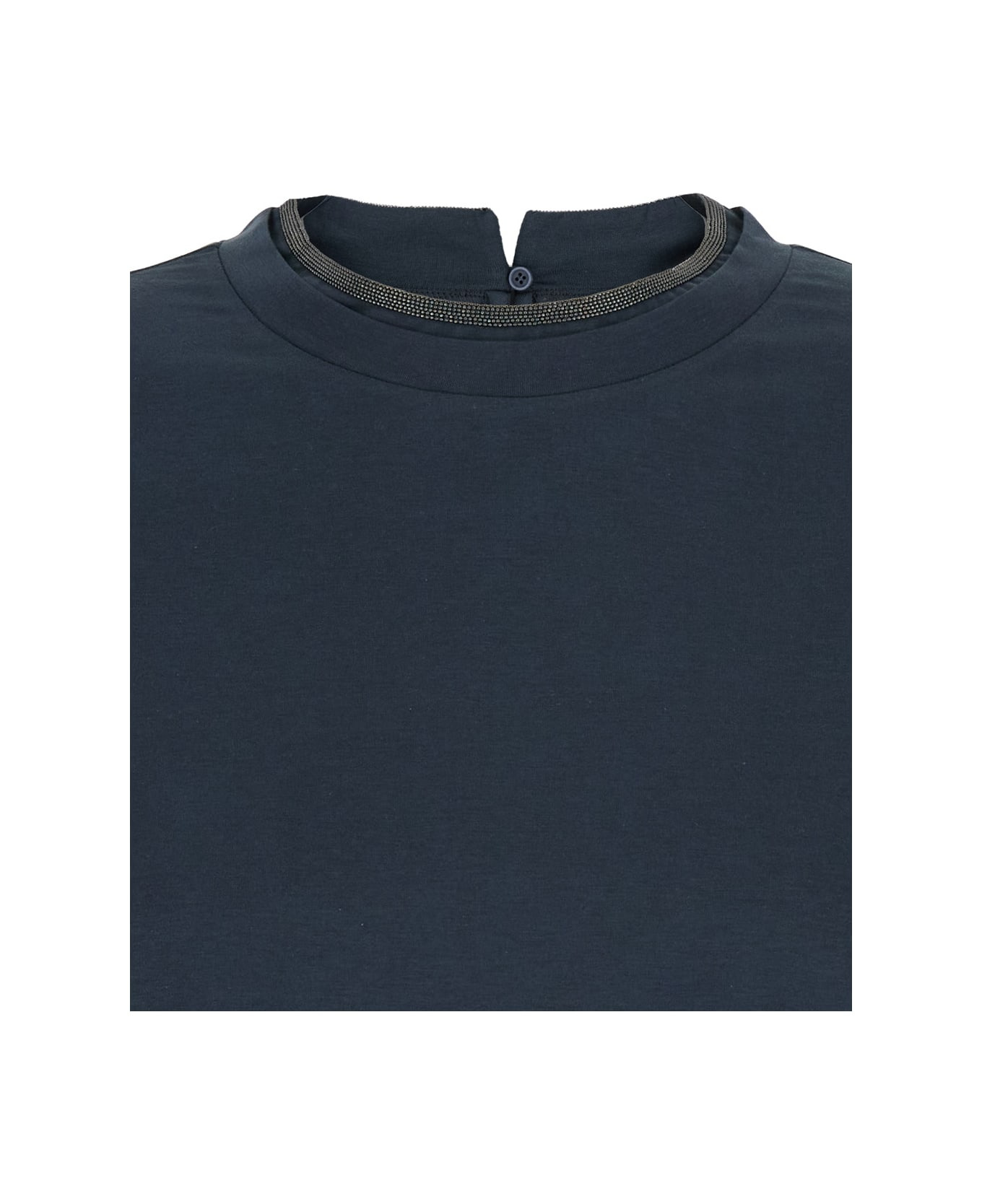 Blue Crewneck T-shirt With Monil Detail On The Collar And Rear Cut-out In Cotton Stretch Woman - 3