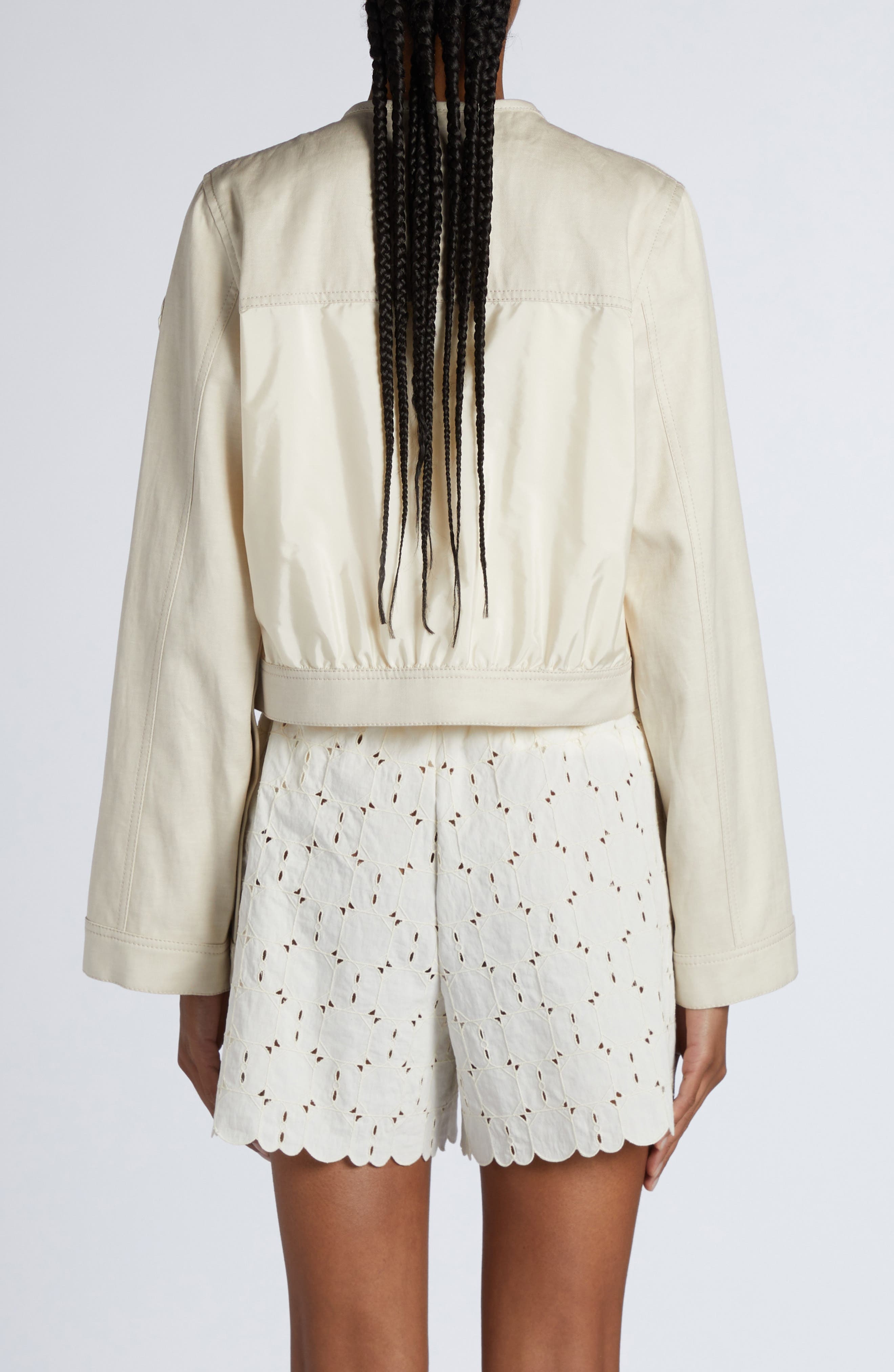 Moncler Chatel Button Sleeve Crop Jacket in White at Nordstrom - 3