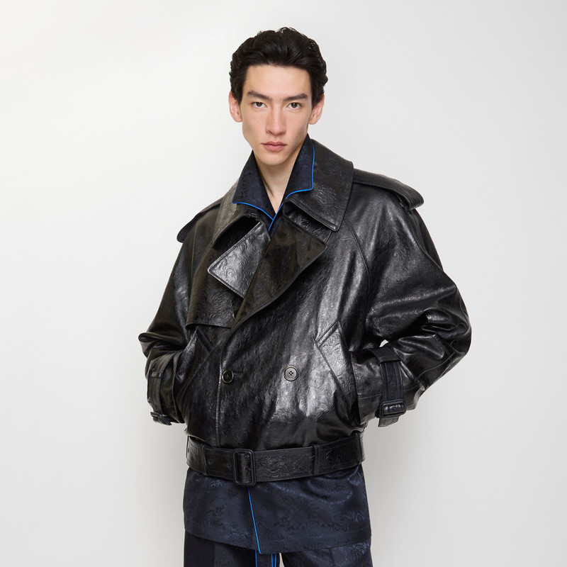 Burberry Cropped Embossed Leather Trench Jacket outlook