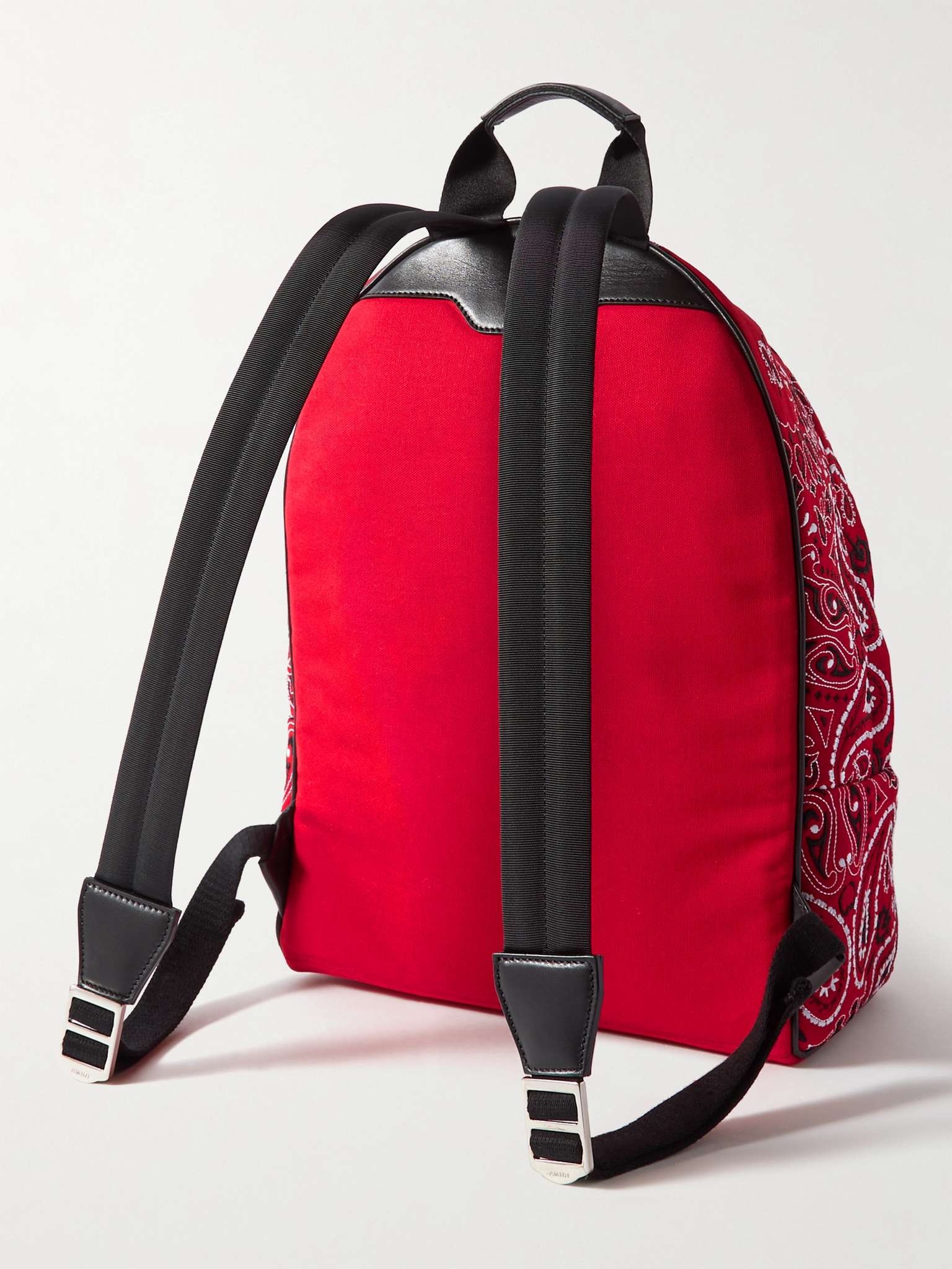 Leather-Trimmed Embroidered Canvas Backpack - 4