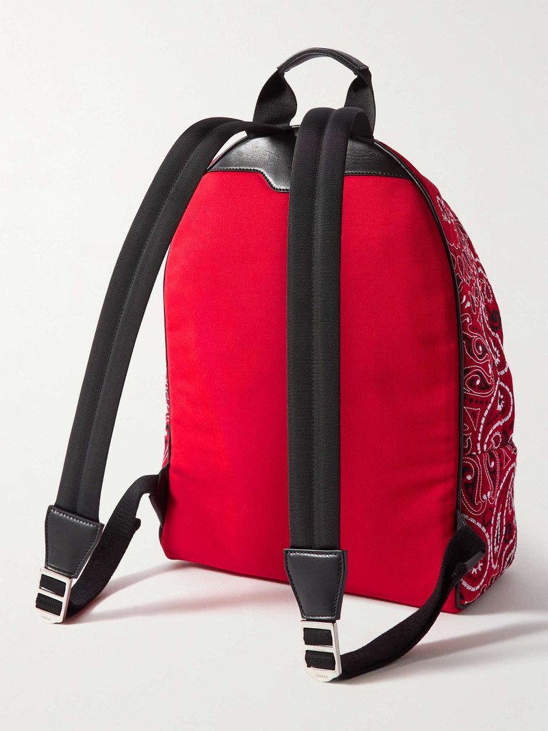 Leather-Trimmed Embroidered Canvas Backpack 4