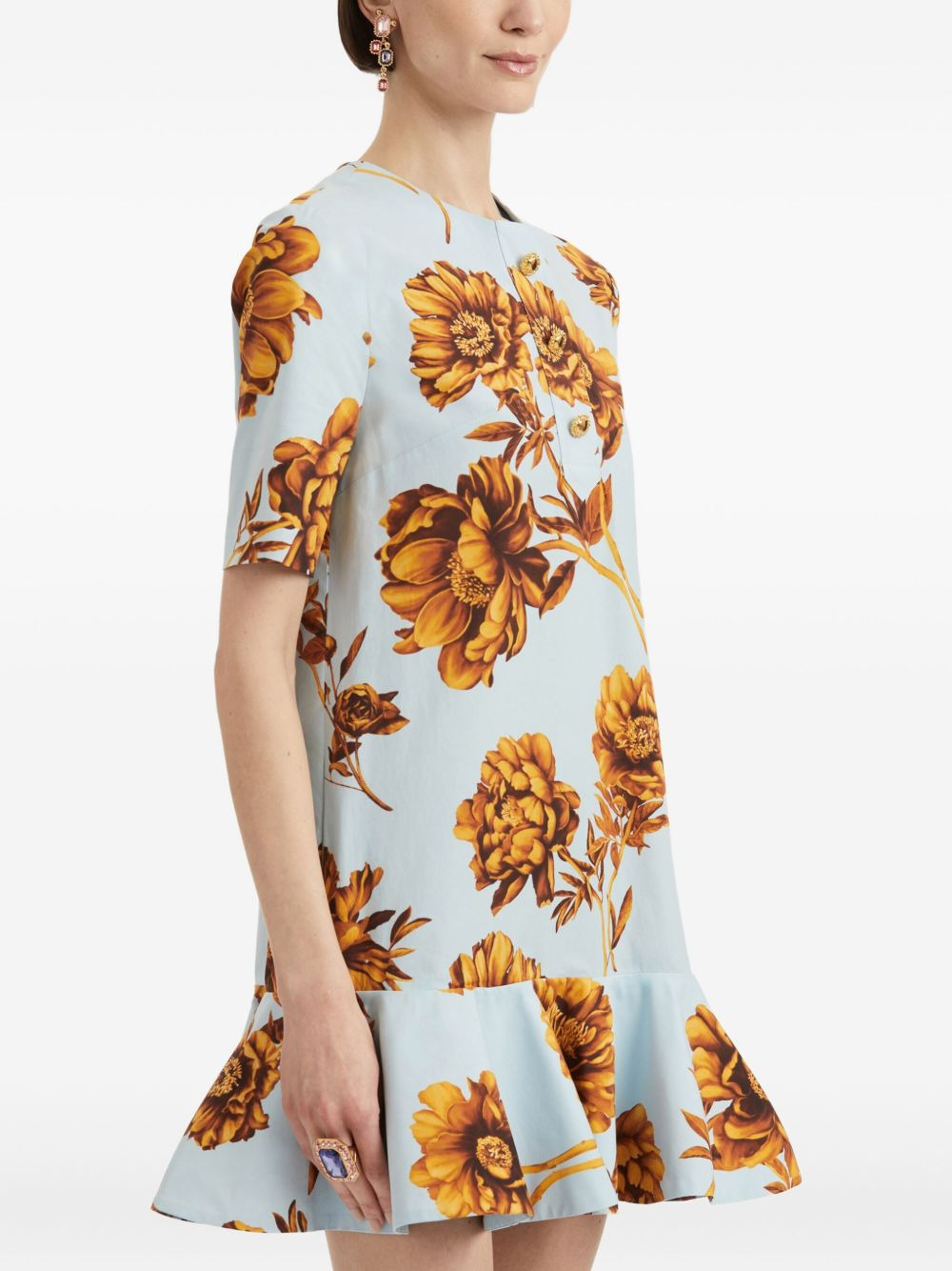 peony-print mini  dress - 5