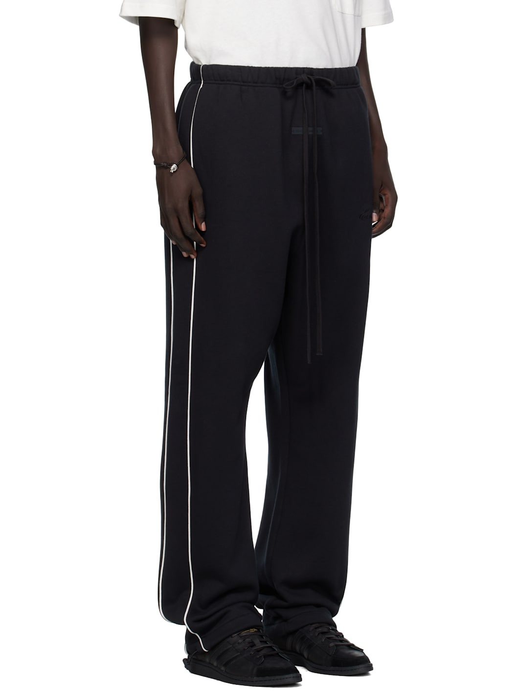 Black Relaxed Fleece Piping Sweatpants - 2