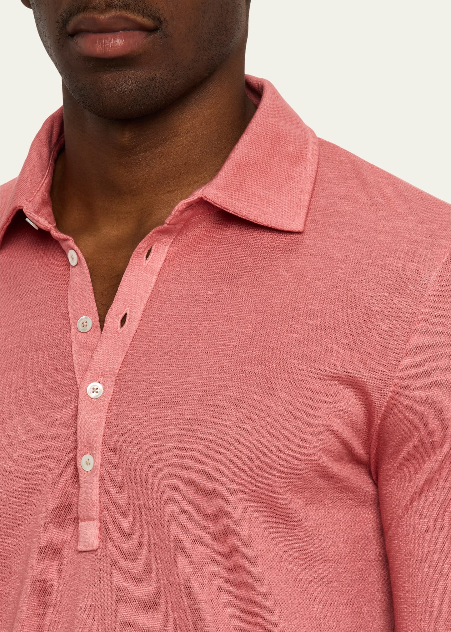 Men's Raya Linen and Cotton Long-Sleeve Polo Shirt - 5