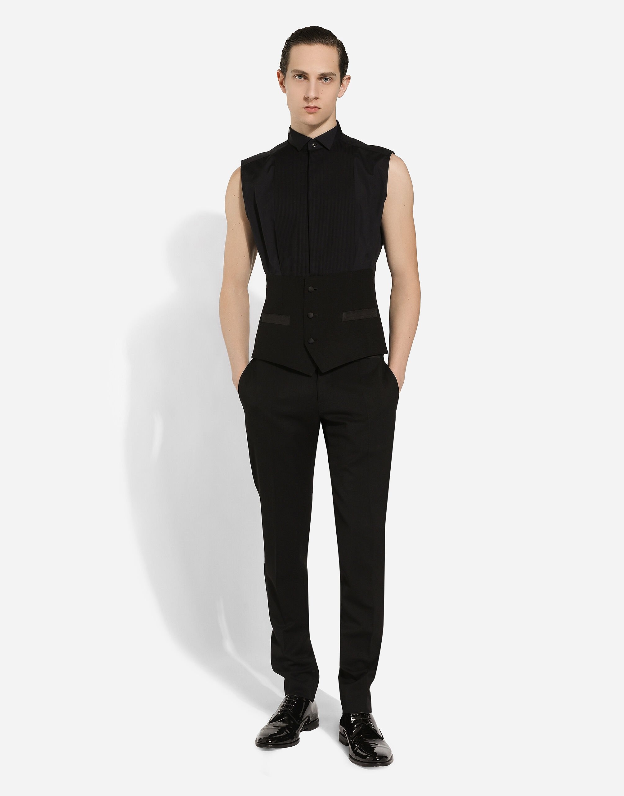 Sleeveless cotton tuxedo shirt - 2