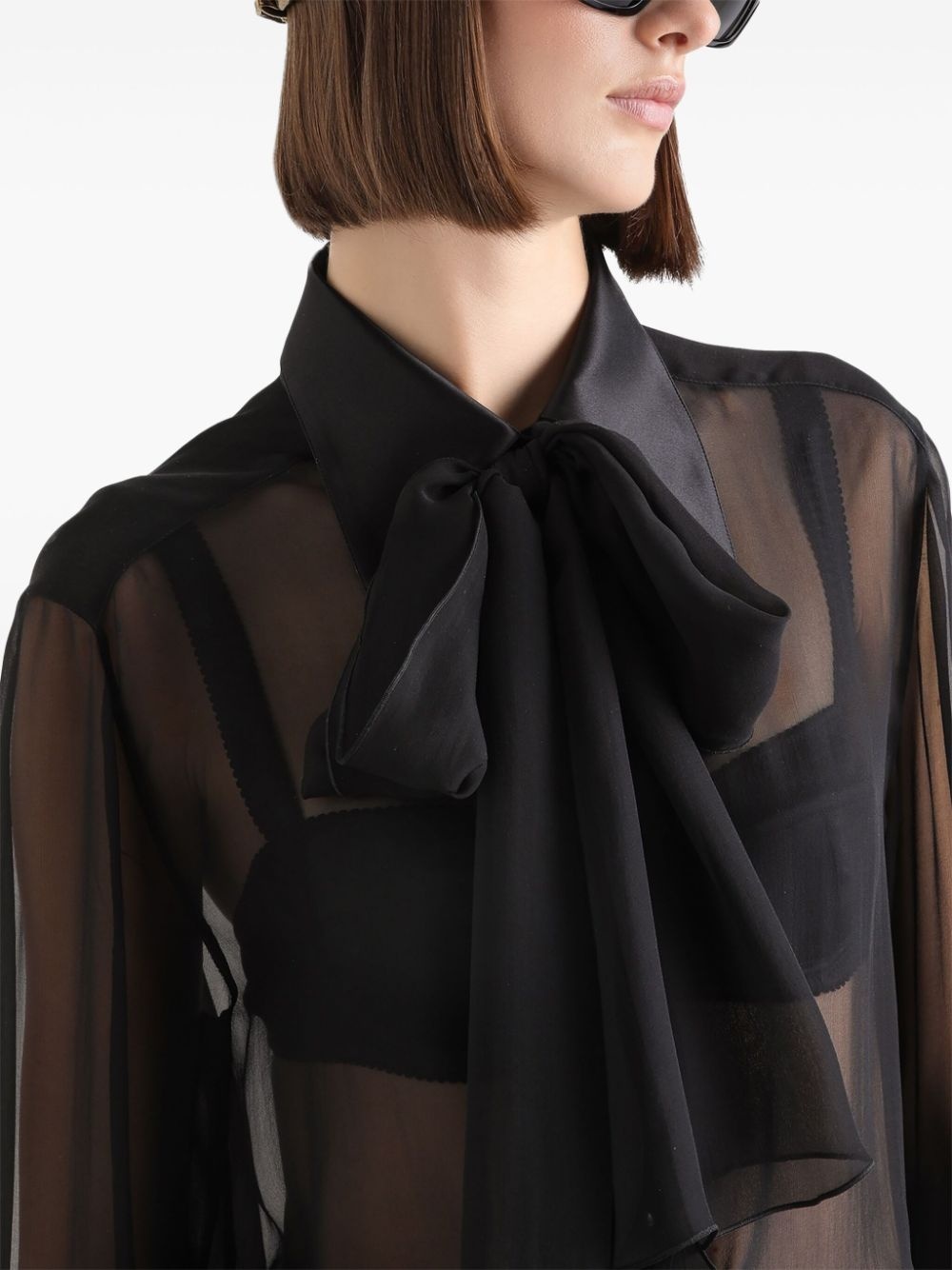 pussy-bow silk chiffon shirt - 5