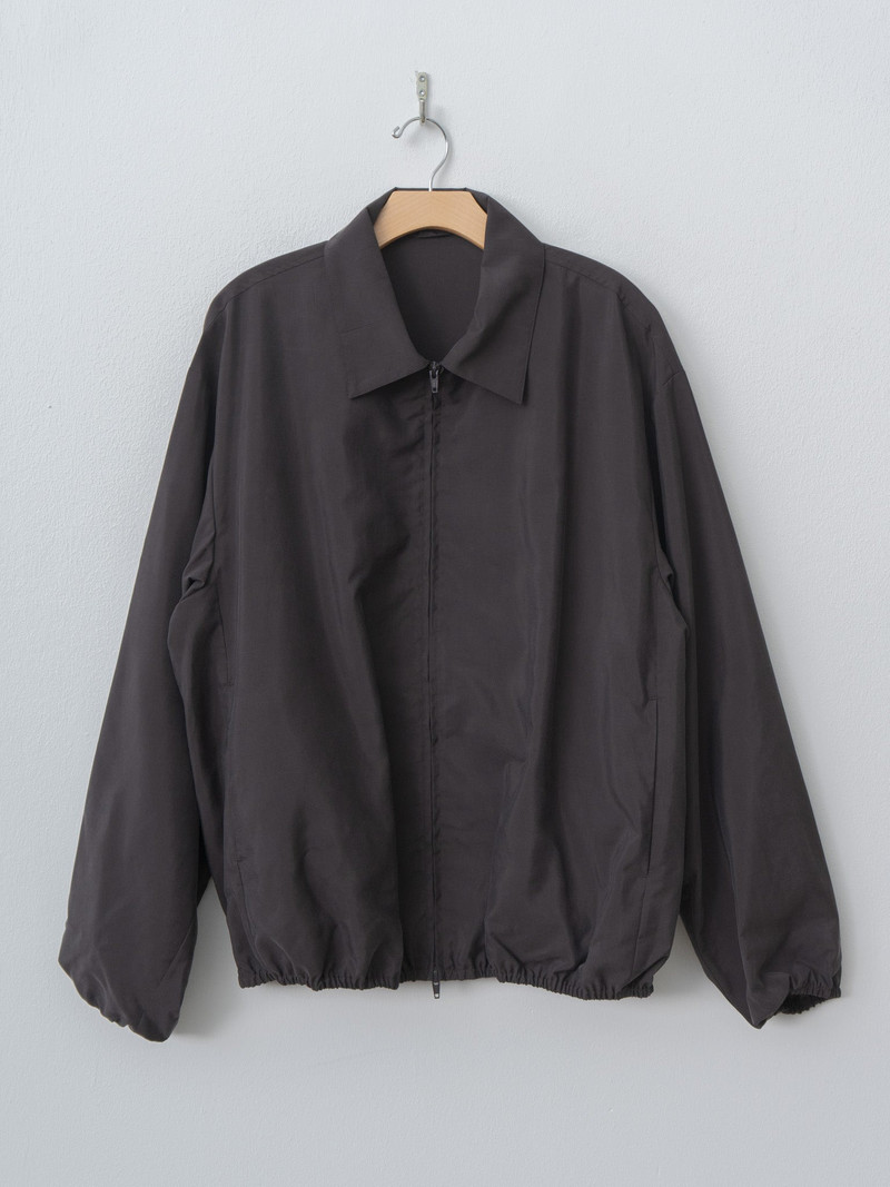 Silk Nylon Collared Zip Jacket - Charcoal Brown 1