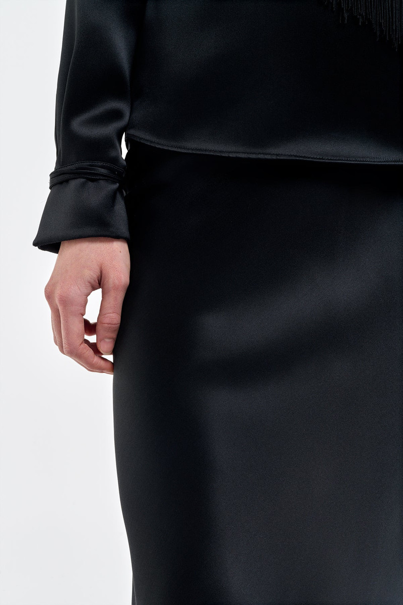 Frei Maxi Skirt in Black Silk Satin 6