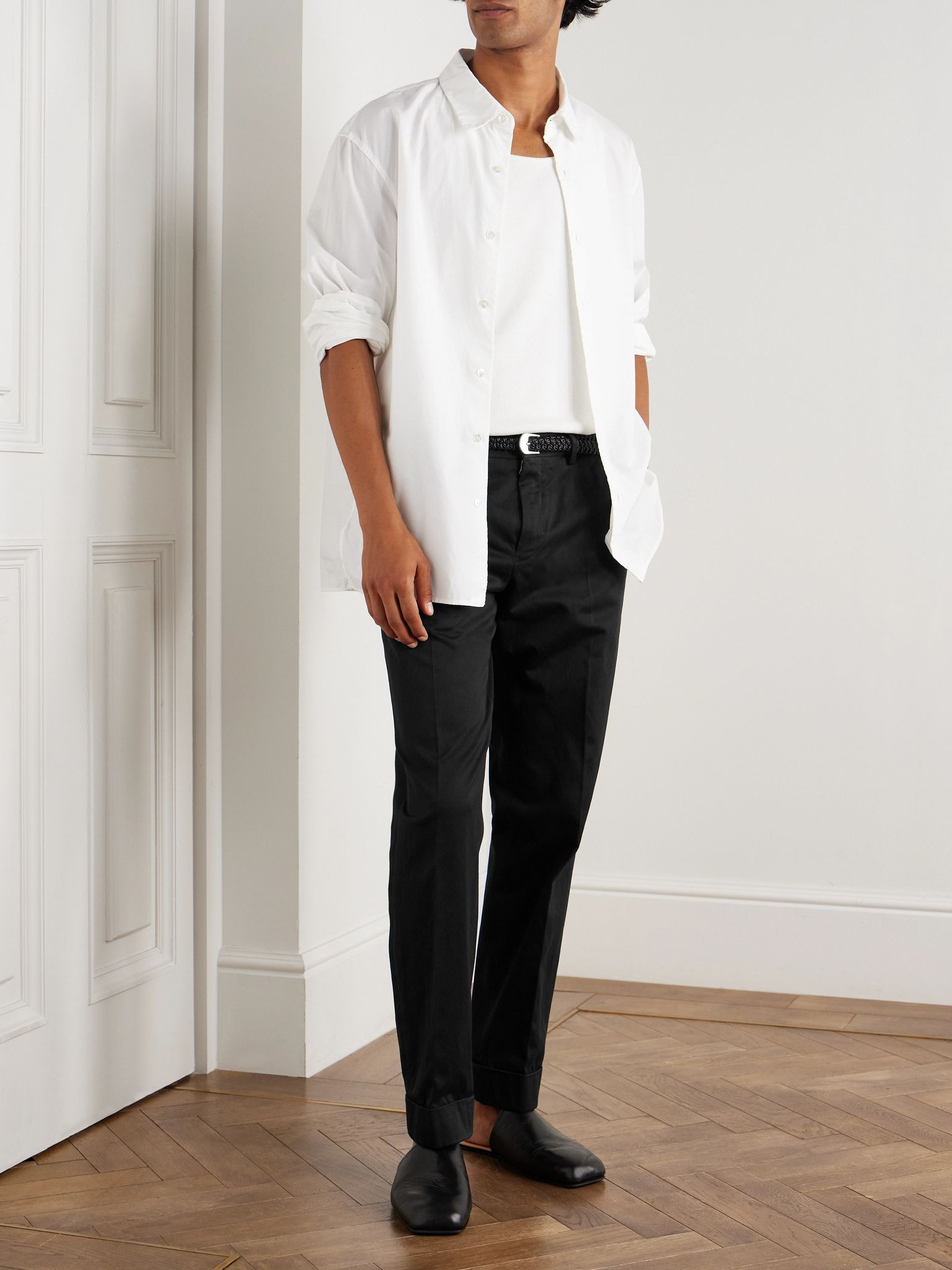 Tapered Cotton-Satin Trousers Black - 2