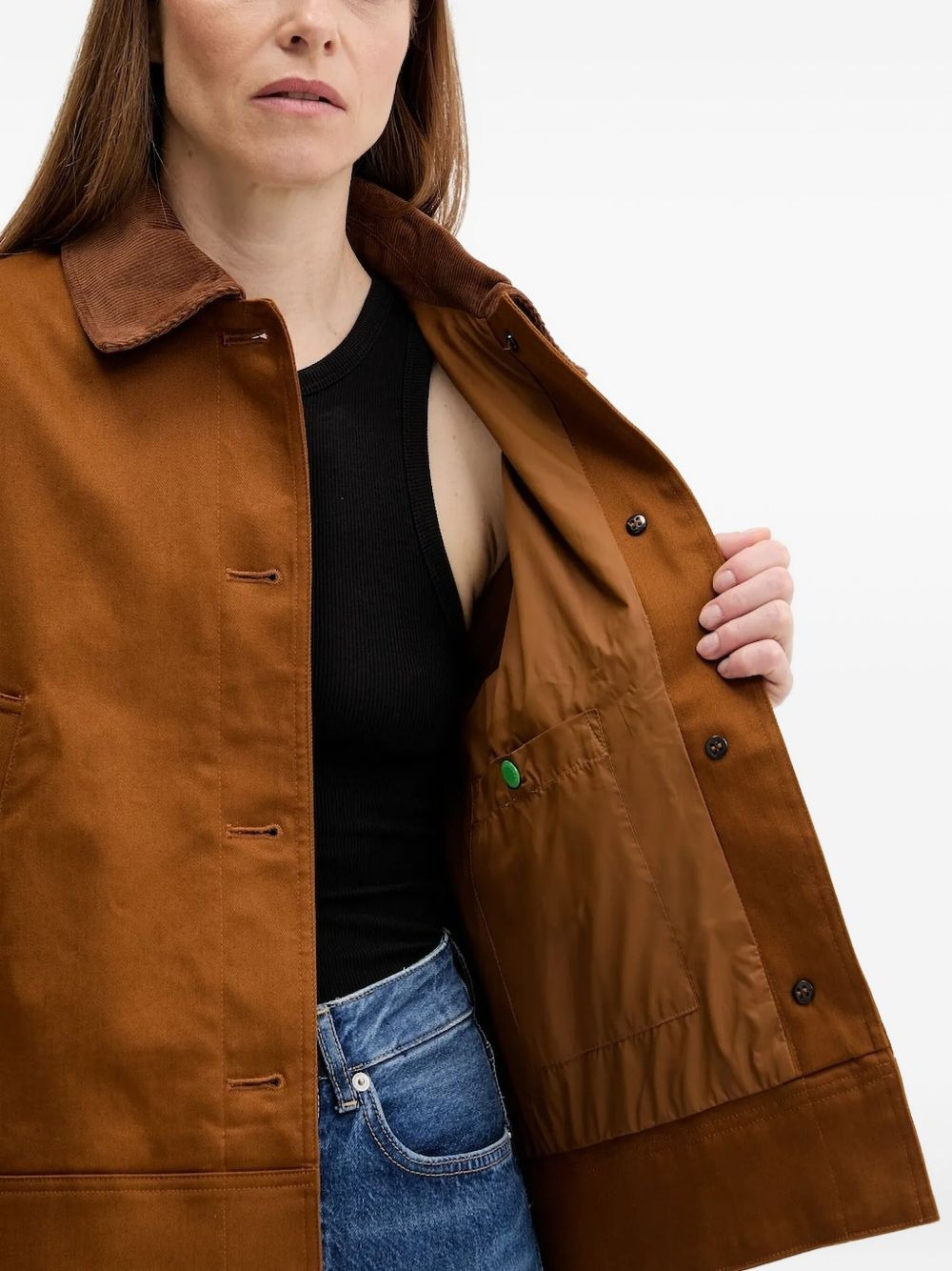 corduroy-collar buttoned jacket - 3