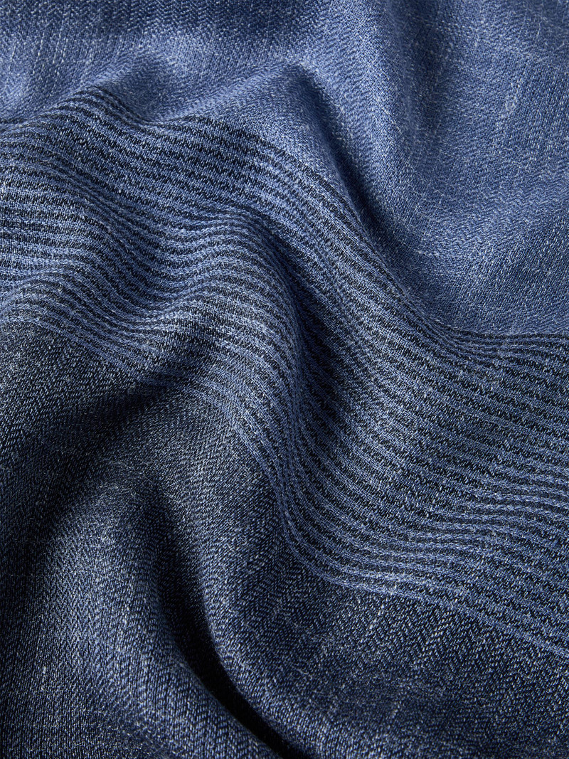 Men's Silk and Linen Chevron Scarf with Stripes - Denim 3