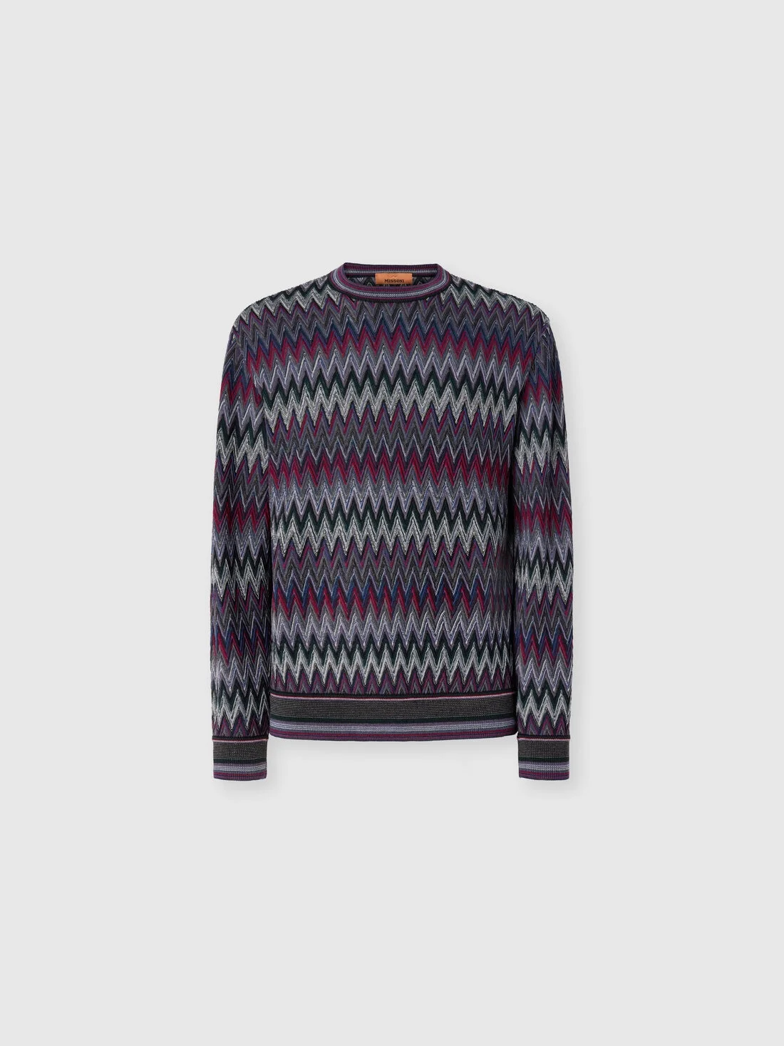 Crew neck sweater with 3d zigzag pattern - 1